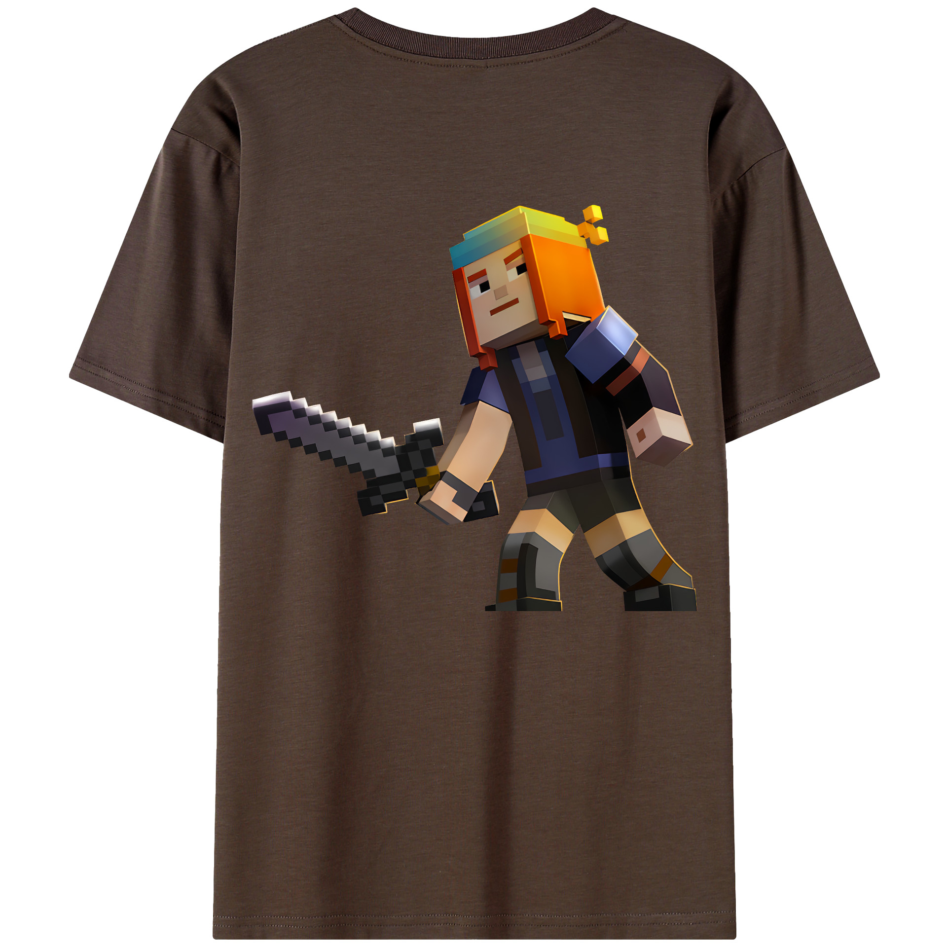 （画像用） マインクラフト ブロックの世界 Minecraft MC Block world 綿100％半袖Tシャツ（背面プリント）