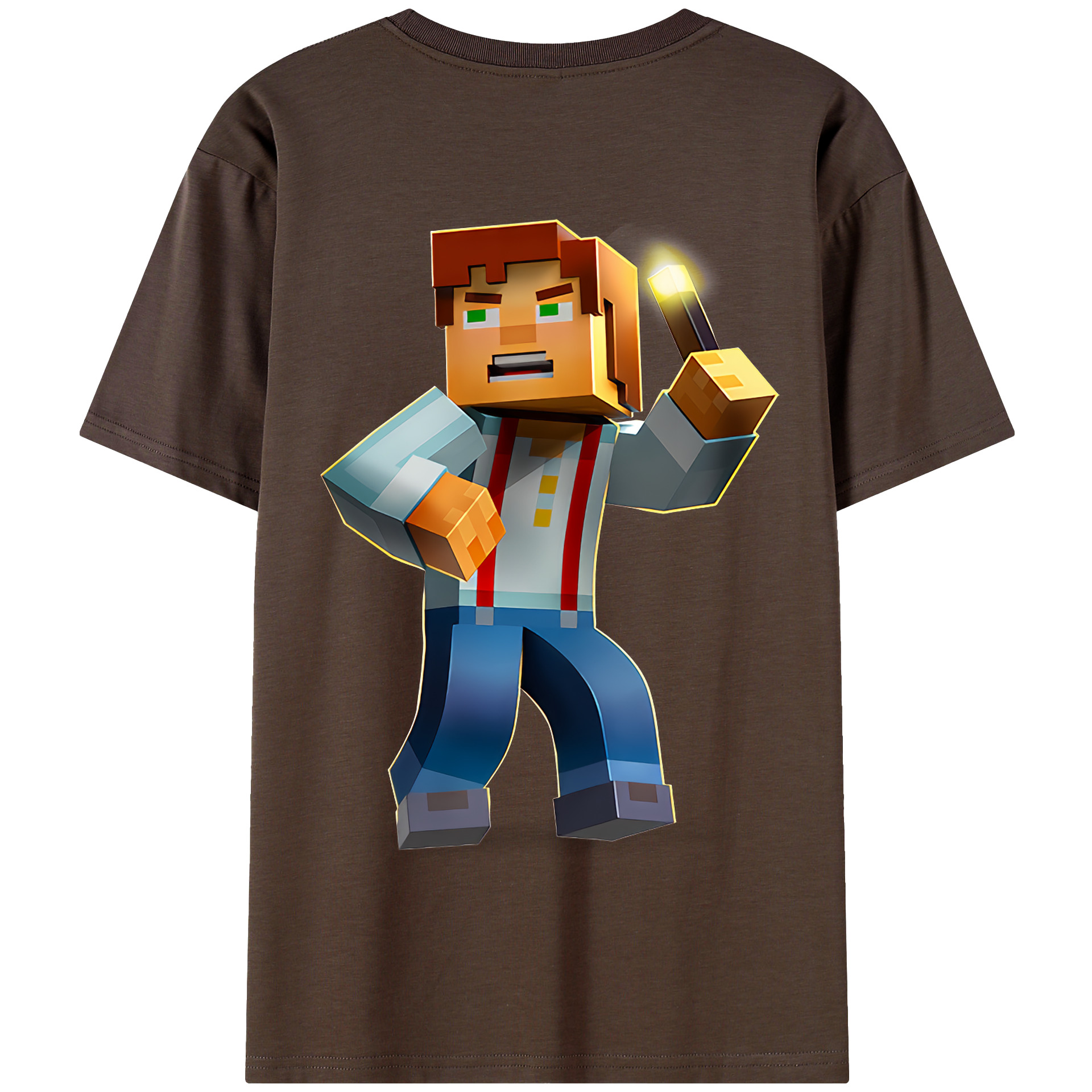（画像用） マインクラフト ブロックの世界 Minecraft MC Block world 綿100％半袖Tシャツ（背面プリント）