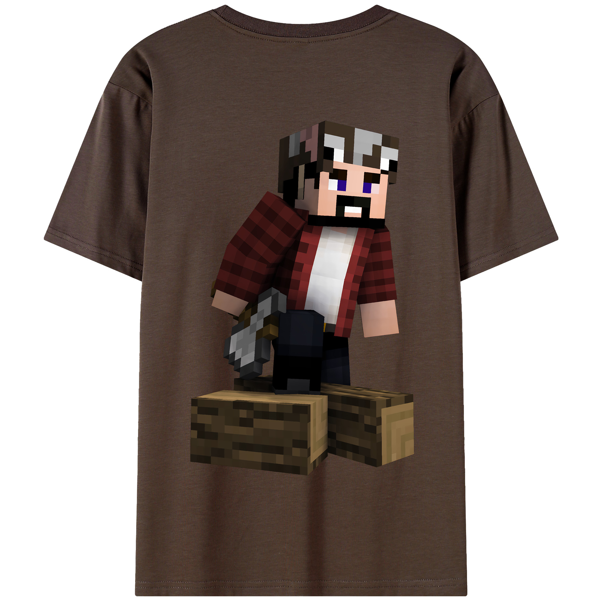 （画像用） マインクラフト ブロックの世界 Minecraft MC Block world 綿100％半袖Tシャツ（背面プリント）
