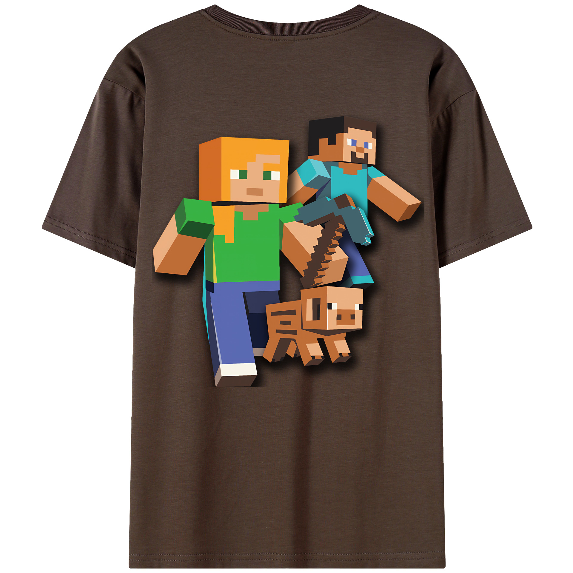 （画像用） マインクラフト ブロックの世界 Minecraft MC Block world 綿100％半袖Tシャツ（背面プリント）