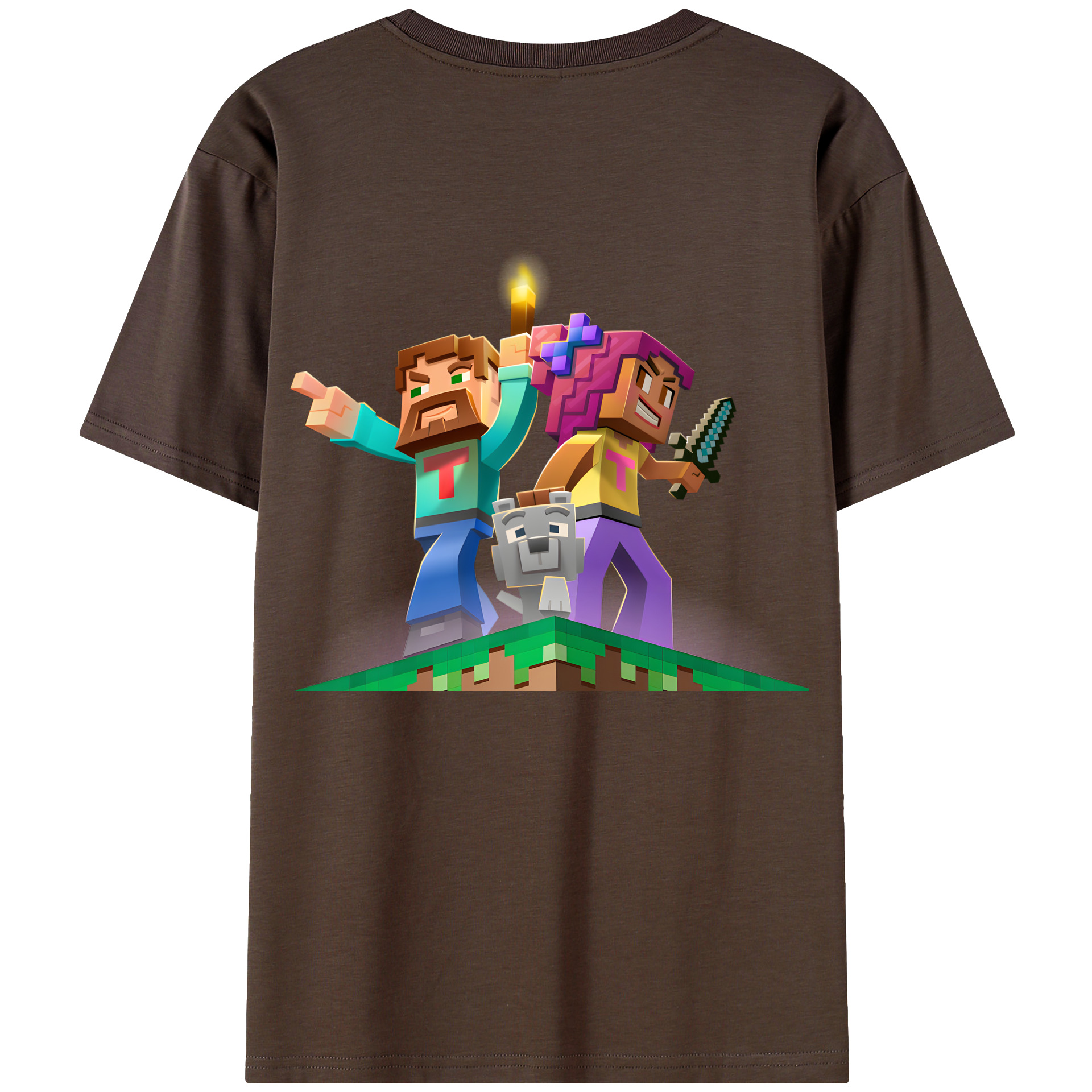 （画像用） マインクラフト ブロックの世界 Minecraft MC Block world 綿100％半袖Tシャツ（背面プリント）