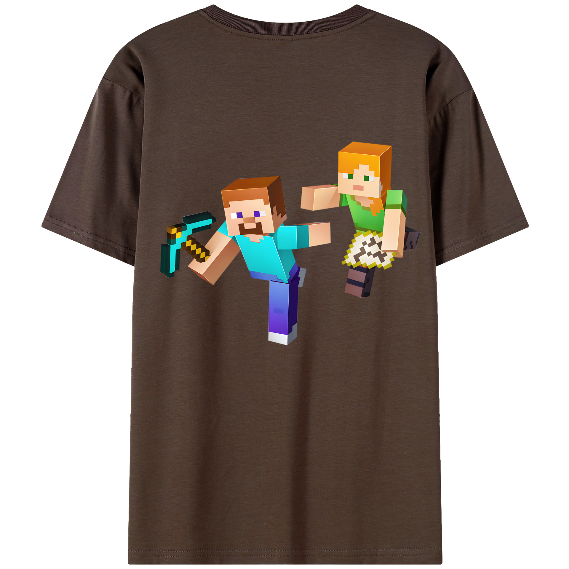 （画像用） マインクラフト ブロックの世界 Minecraft MC Block world 綿100％半袖Tシャツ（背面プリント）