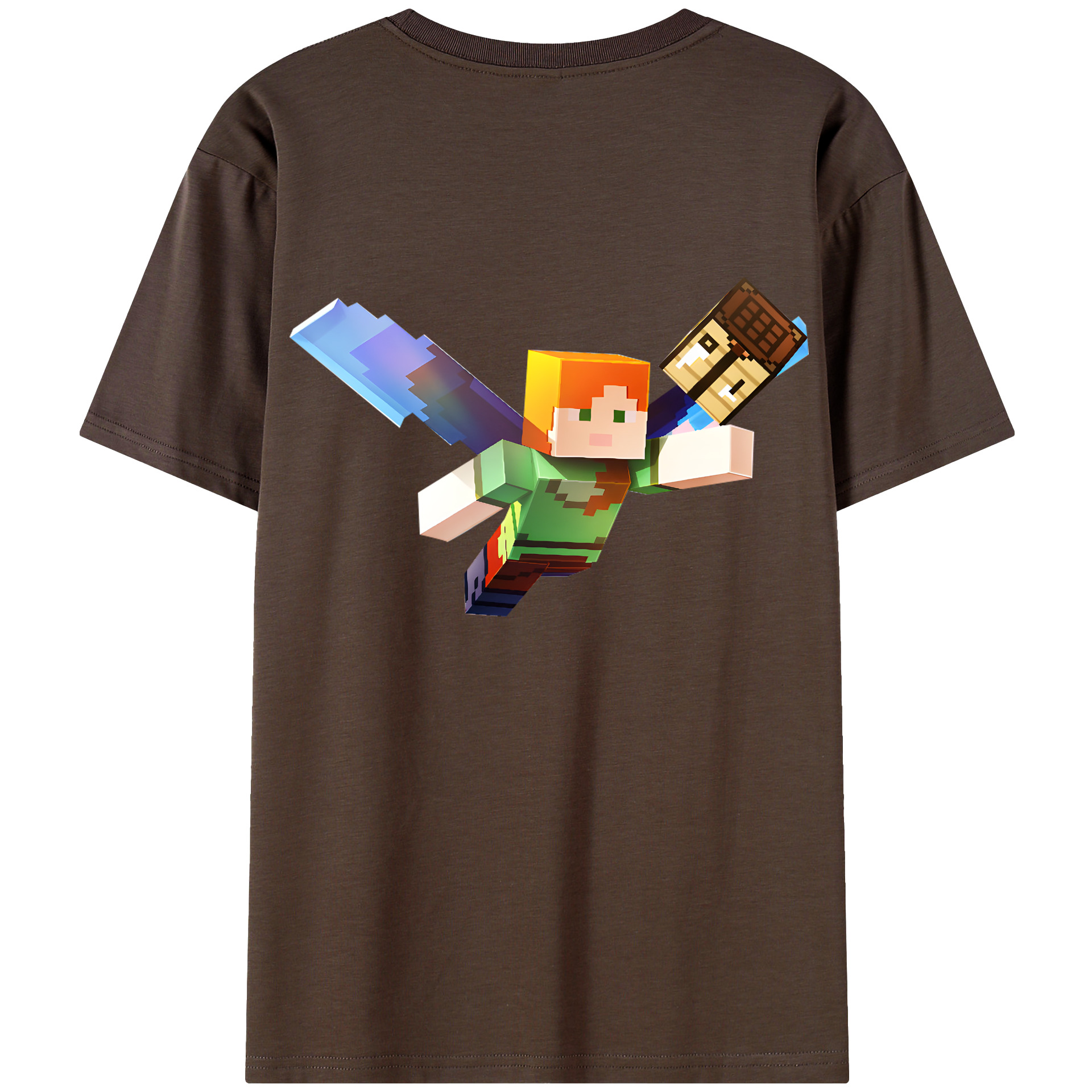 （画像用） マインクラフト ブロックの世界 Minecraft MC Block world 綿100％半袖Tシャツ（背面プリント）