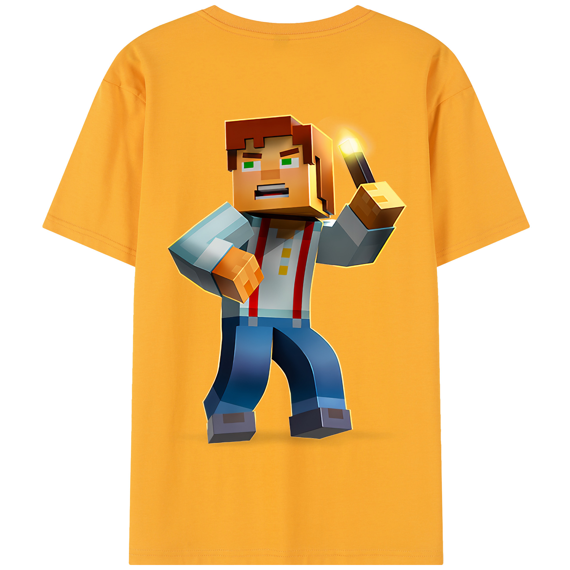 （画像用） マインクラフト ブロックの世界 Minecraft MC Block world 綿100％半袖Tシャツ（背面プリント）