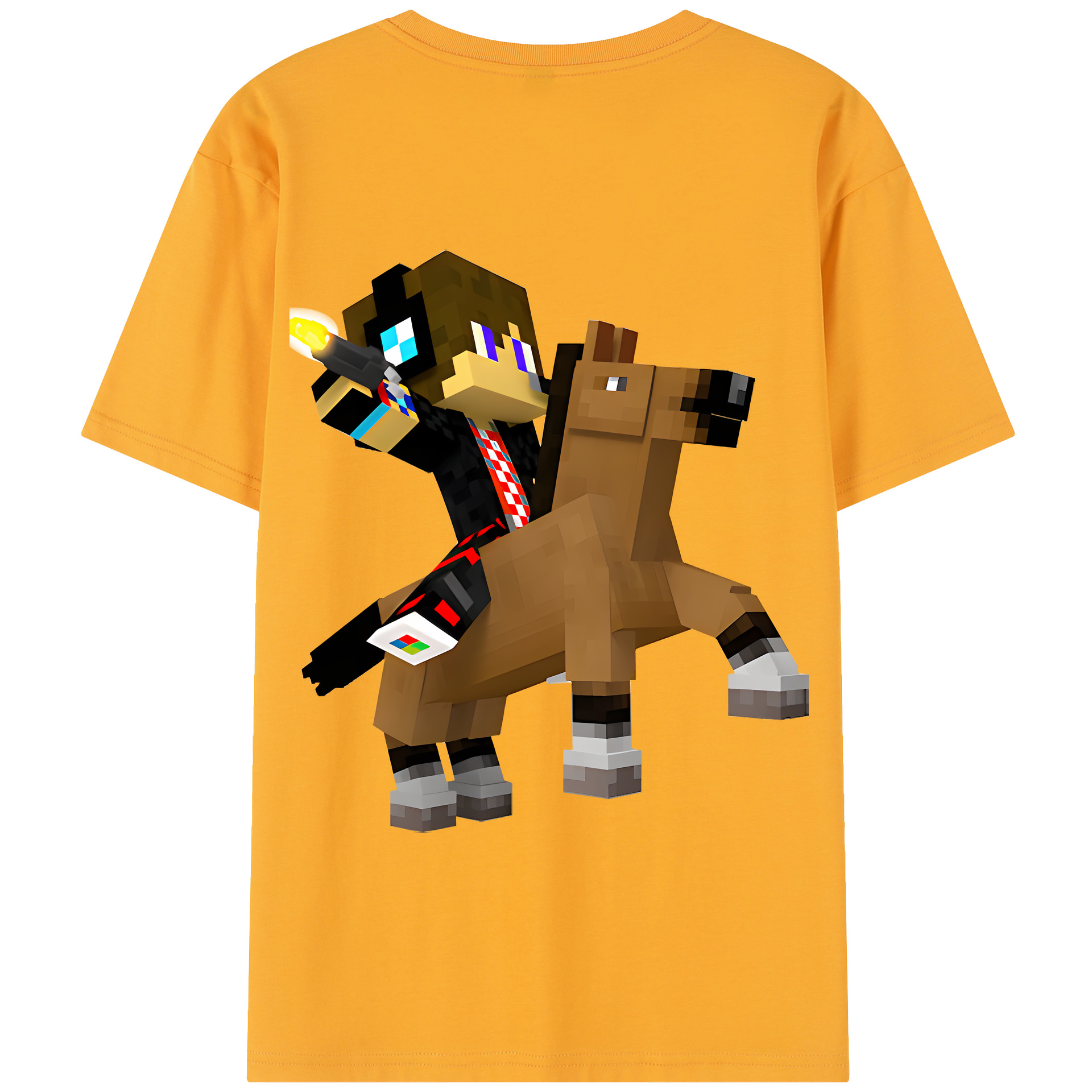 （画像用） マインクラフト ブロックの世界 Minecraft MC Block world 綿100％半袖Tシャツ（背面プリント）