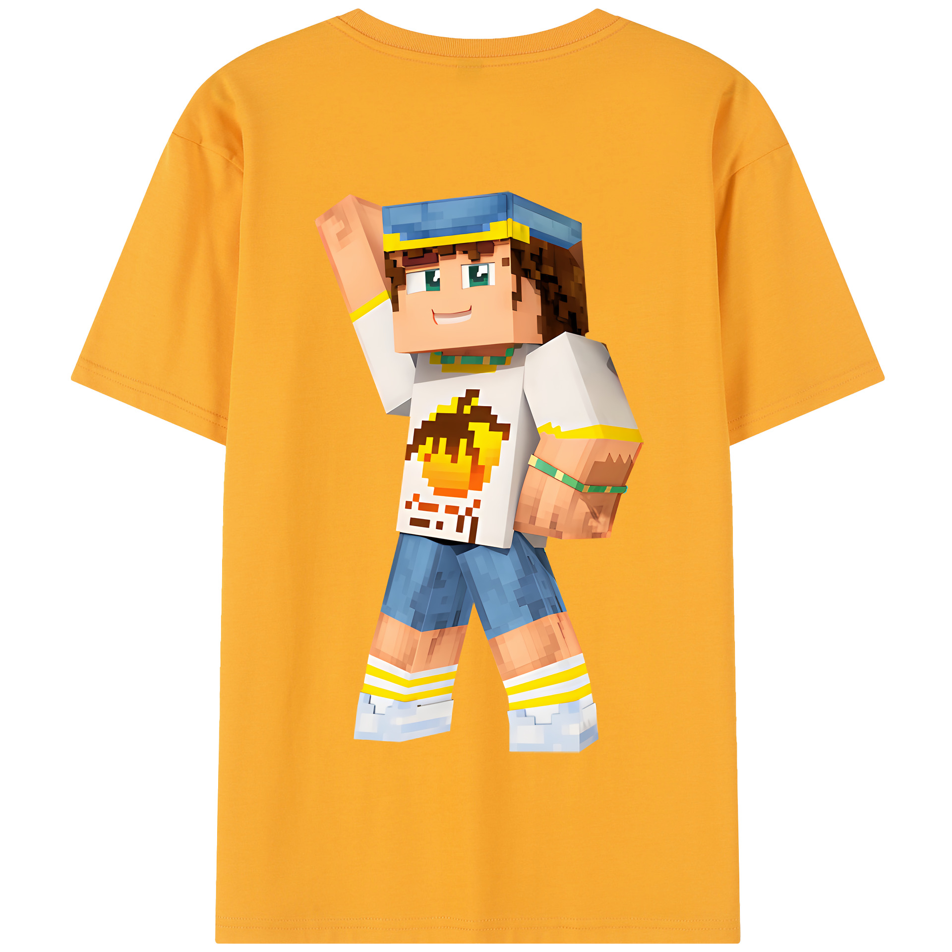 （画像用） マインクラフト ブロックの世界 Minecraft MC Block world 綿100％半袖Tシャツ（背面プリント）