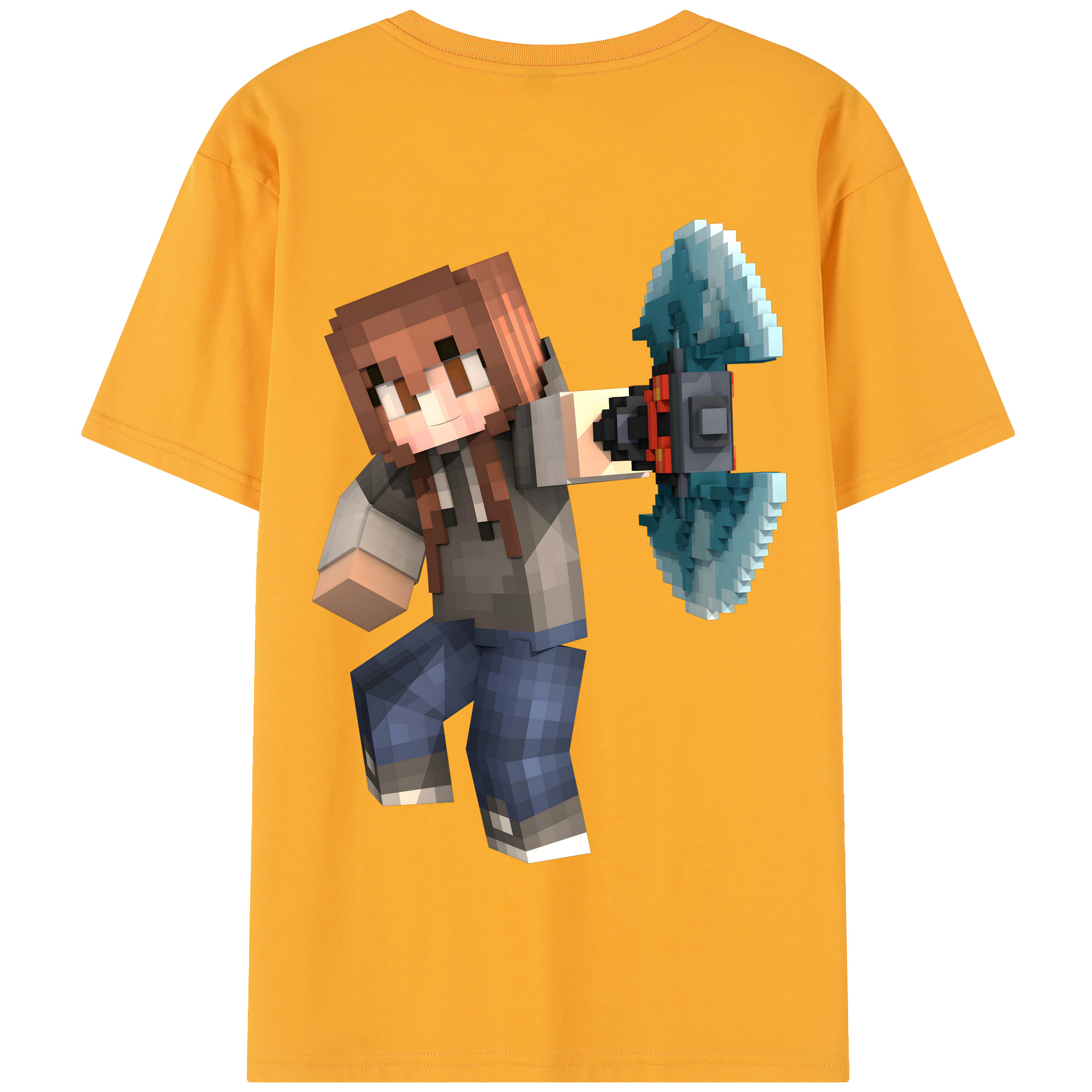 （画像用） マインクラフト ブロックの世界 Minecraft MC Block world 綿100％半袖Tシャツ（背面プリント）