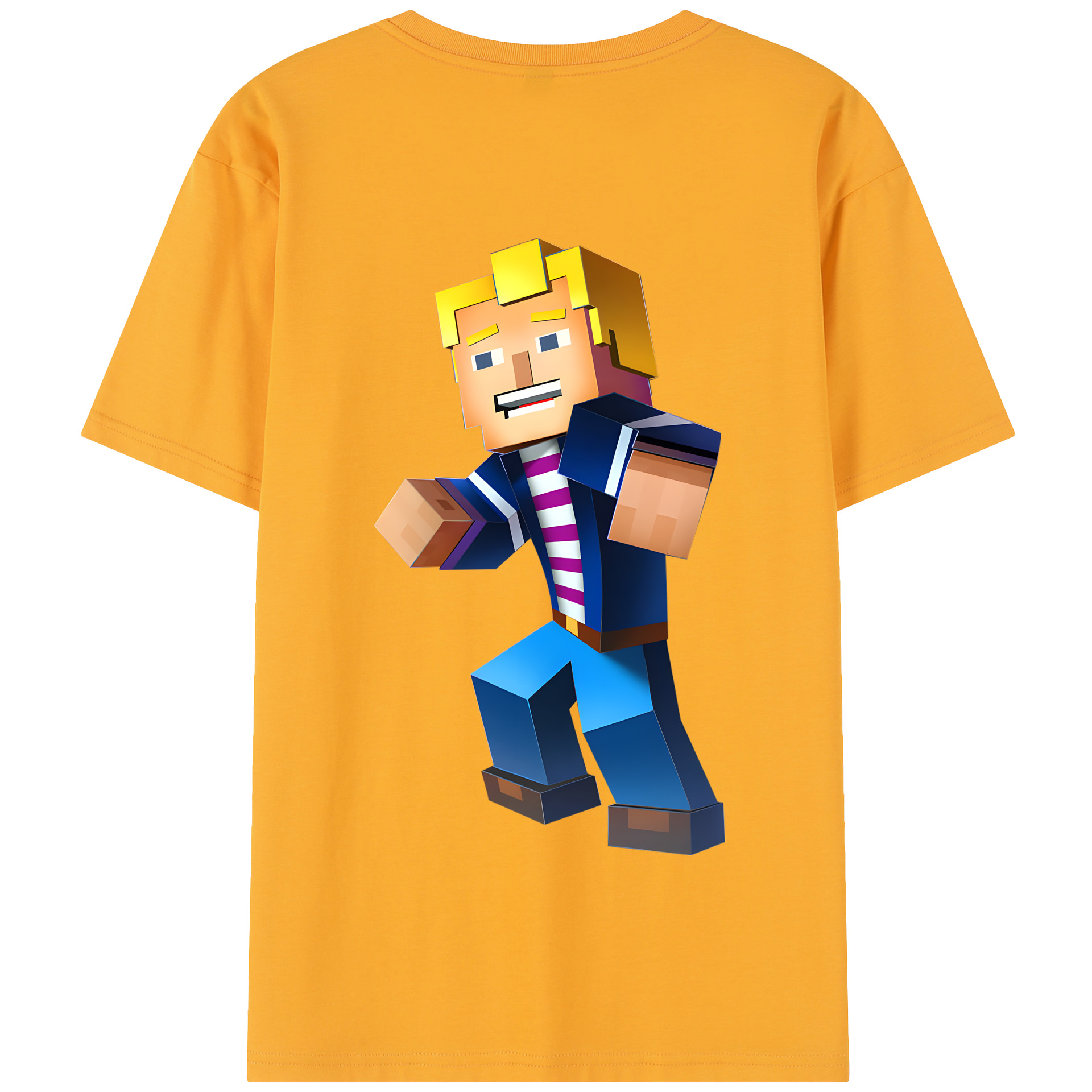 （画像用） マインクラフト ブロックの世界 Minecraft MC Block world 綿100％半袖Tシャツ（背面プリント）
