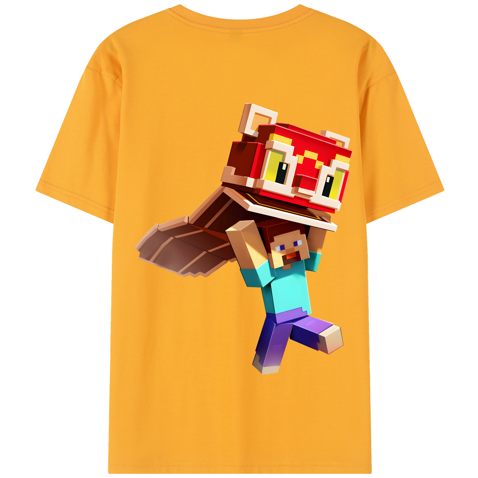 （画像用） マインクラフト ブロックの世界 Minecraft MC Block world 綿100％半袖Tシャツ（背面プリント）
