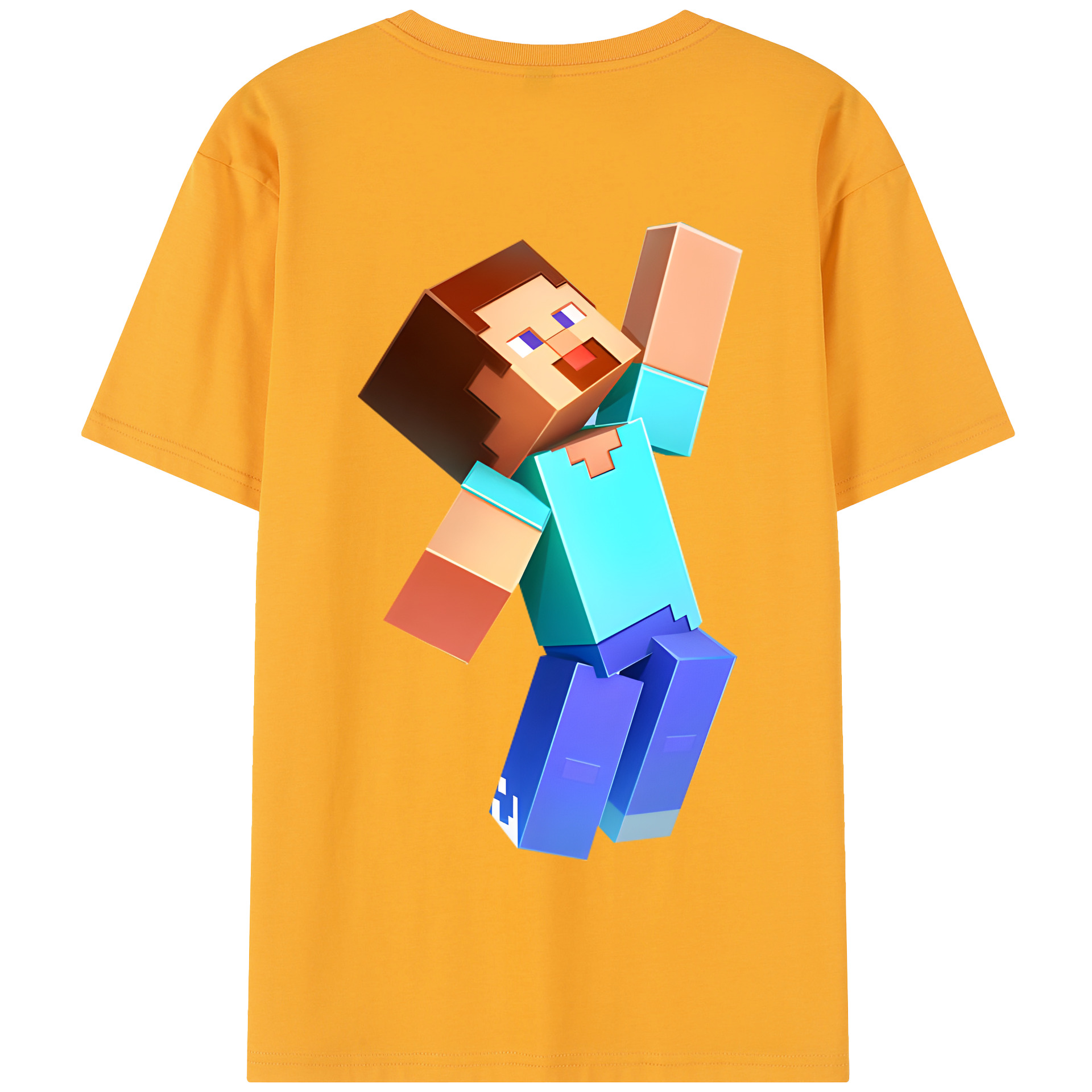 （画像用） マインクラフト ブロックの世界 Minecraft MC Block world 綿100％半袖Tシャツ（背面プリント）