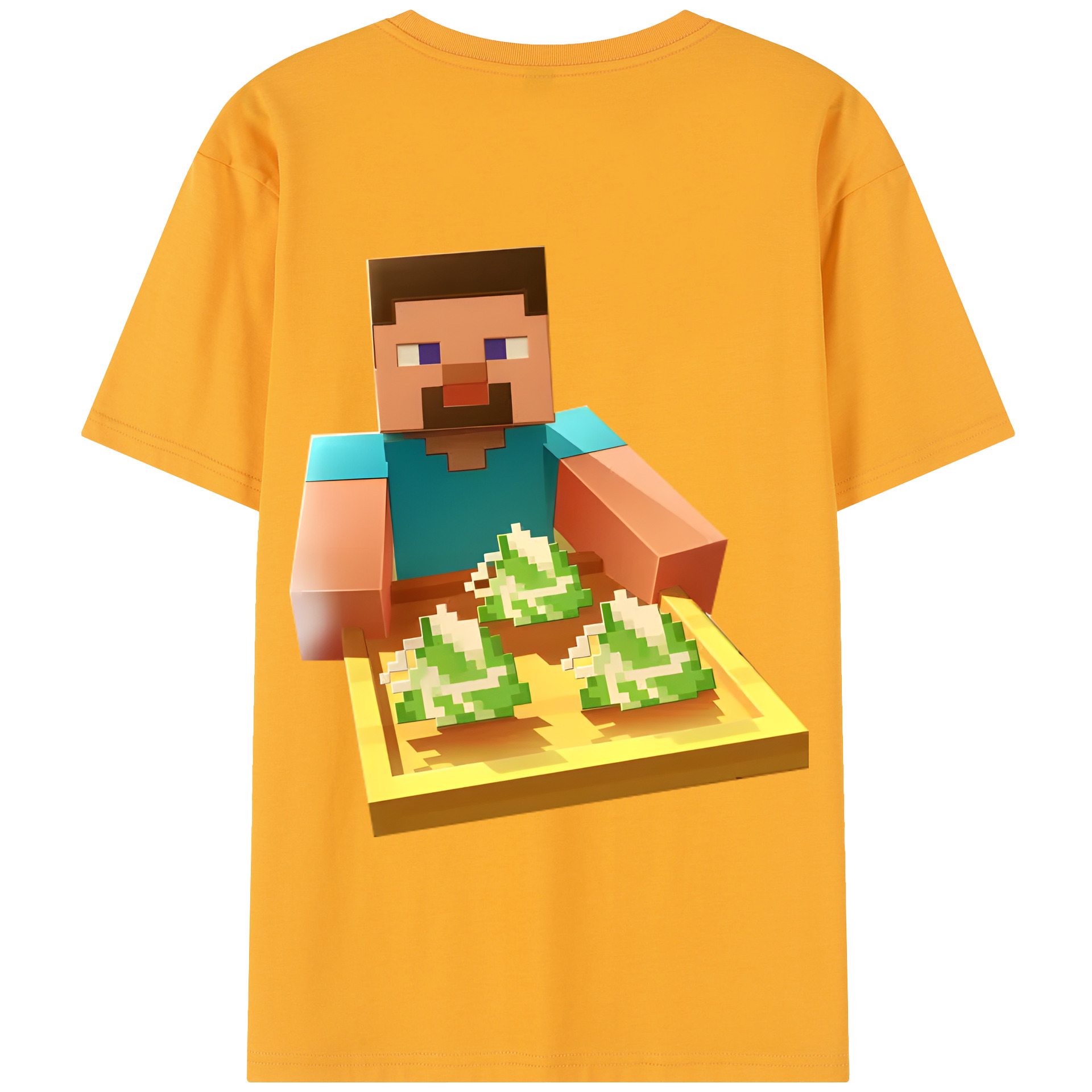 （画像用） マインクラフト ブロックの世界 Minecraft MC Block world 綿100％半袖Tシャツ（背面プリント）