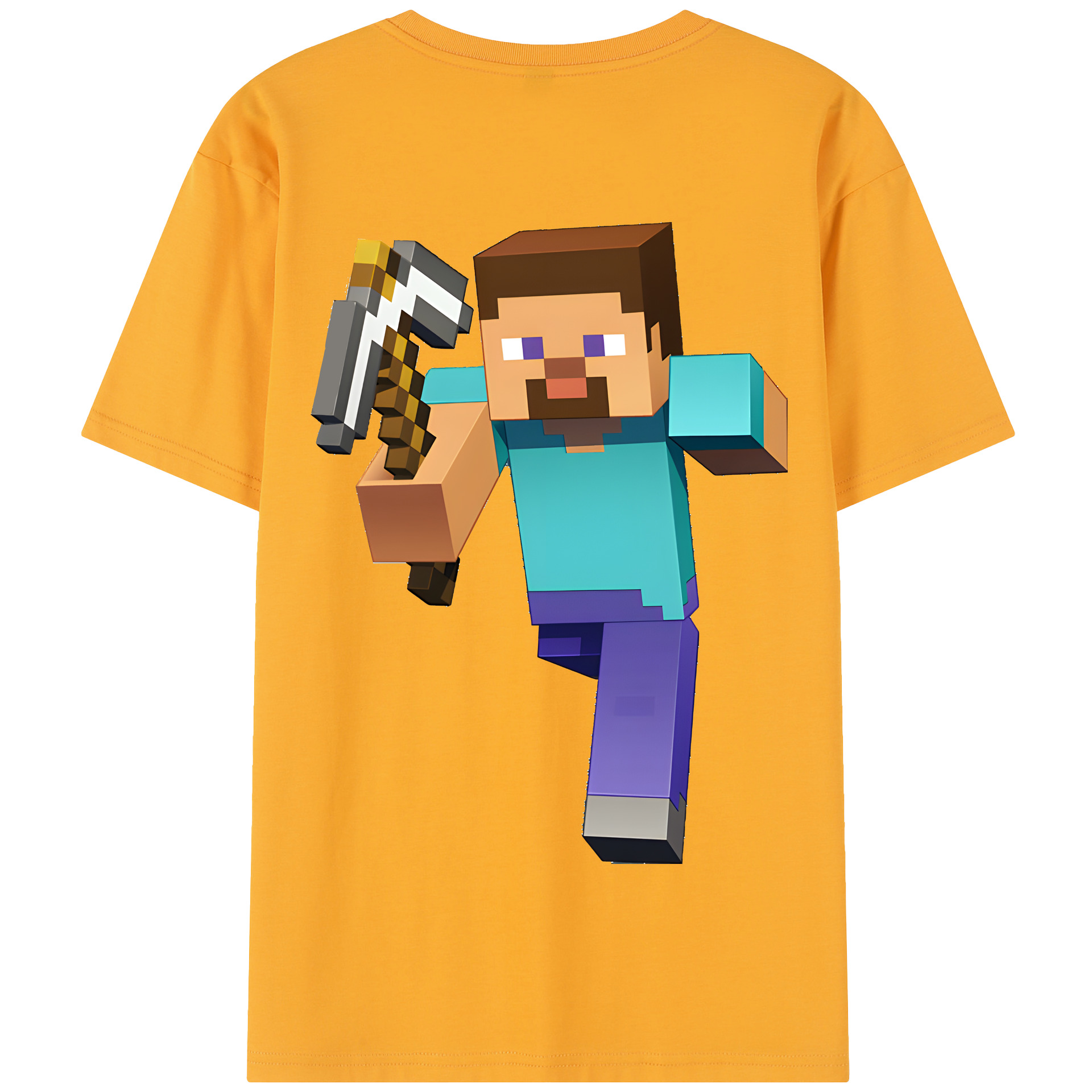 （画像用） マインクラフト ブロックの世界 Minecraft MC Block world 綿100％半袖Tシャツ（背面プリント）
