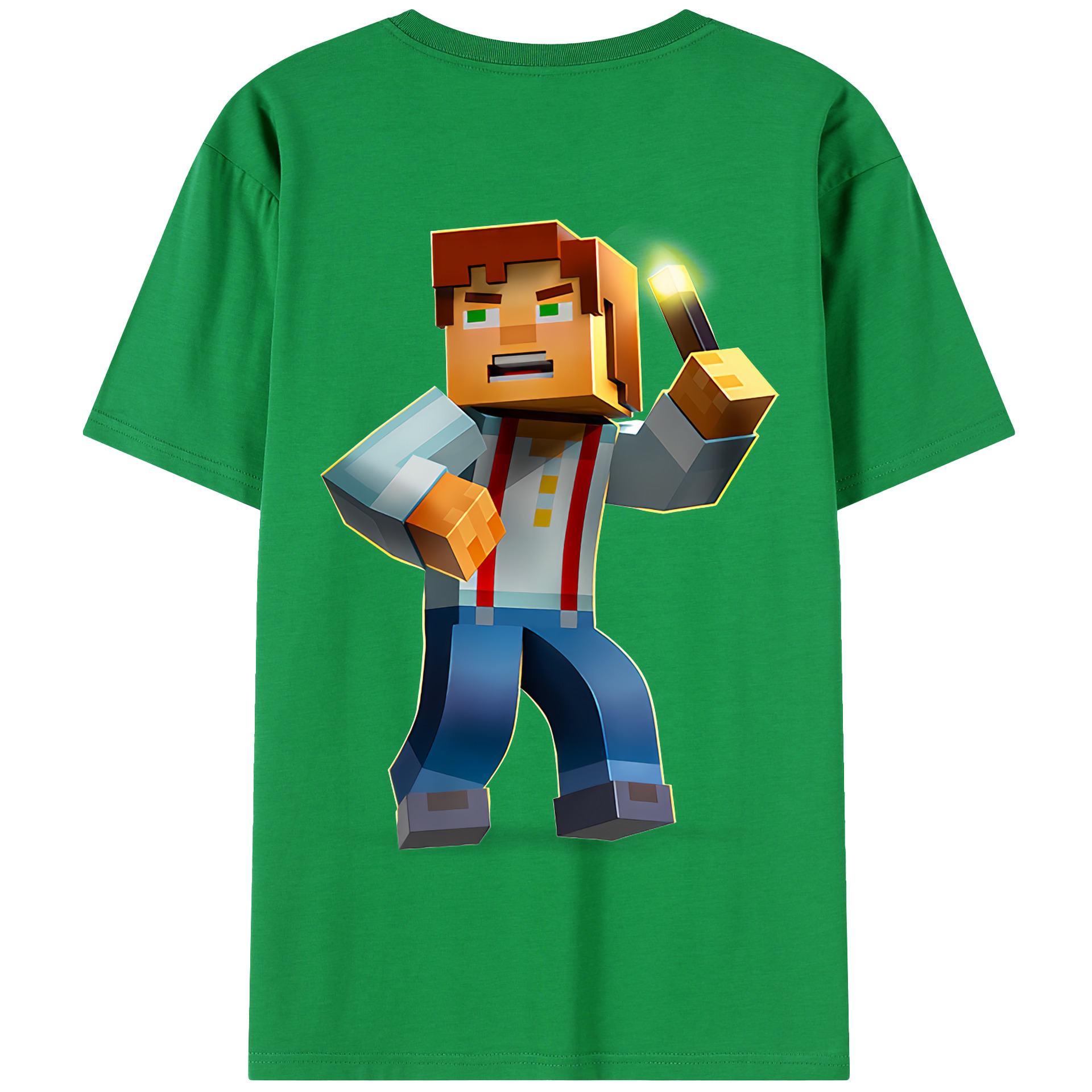 （画像用） マインクラフト ブロックの世界 Minecraft MC Block world 綿100％半袖Tシャツ（背面プリント）