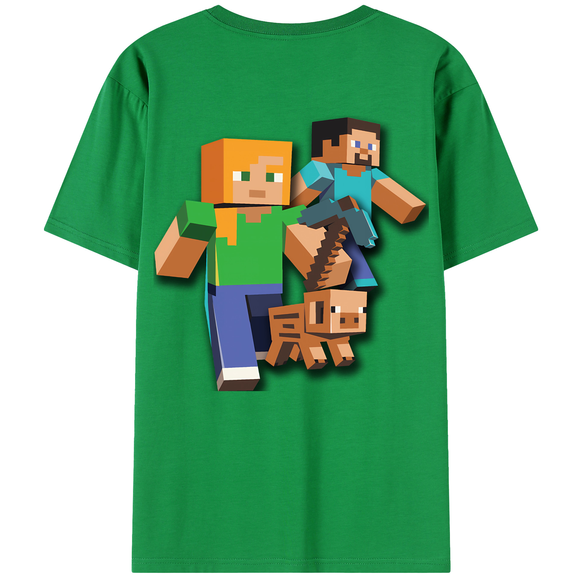 （画像用） マインクラフト ブロックの世界 Minecraft MC Block world 綿100％半袖Tシャツ（背面プリント）