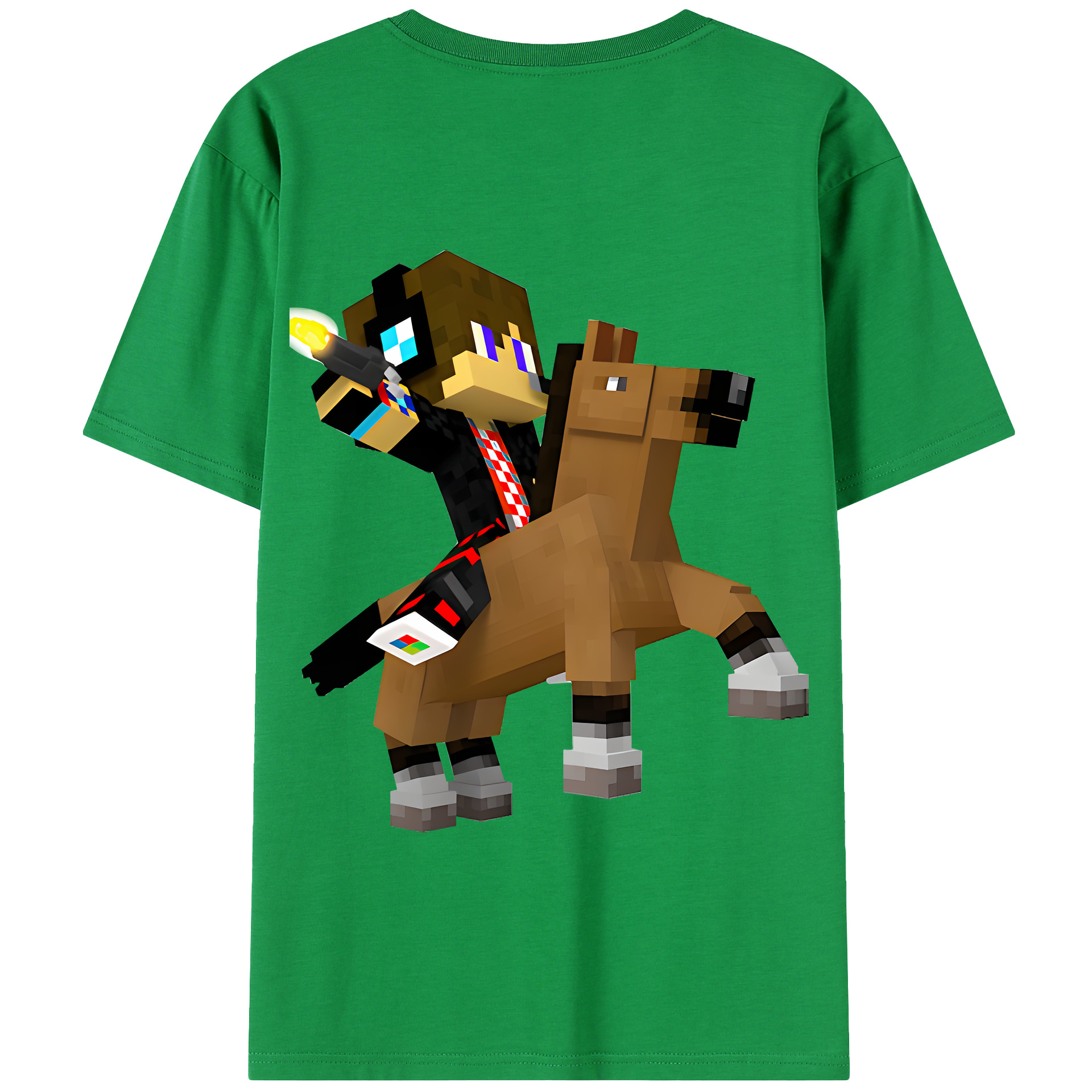 （画像用） マインクラフト ブロックの世界 Minecraft MC Block world 綿100％半袖Tシャツ（背面プリント）