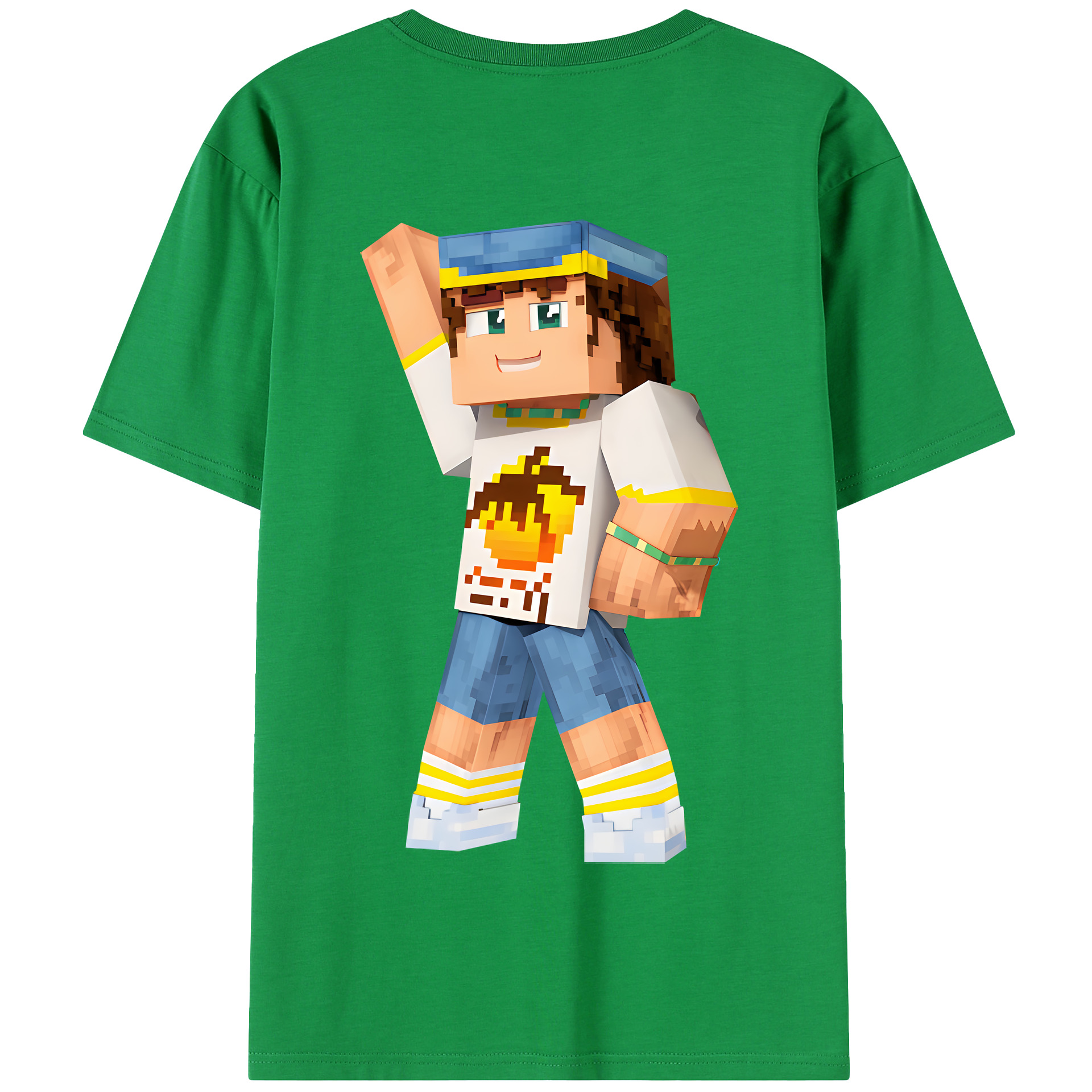 （画像用） マインクラフト ブロックの世界 Minecraft MC Block world 綿100％半袖Tシャツ（背面プリント）