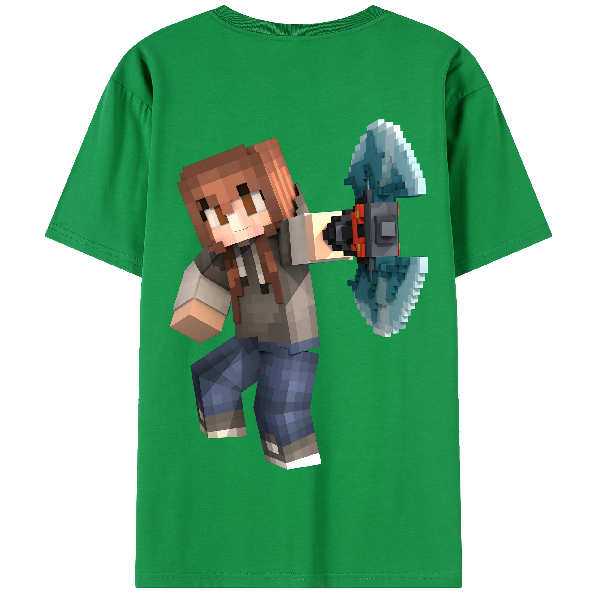 （画像用） マインクラフト ブロックの世界 Minecraft MC Block world 綿100％半袖Tシャツ（背面プリント）