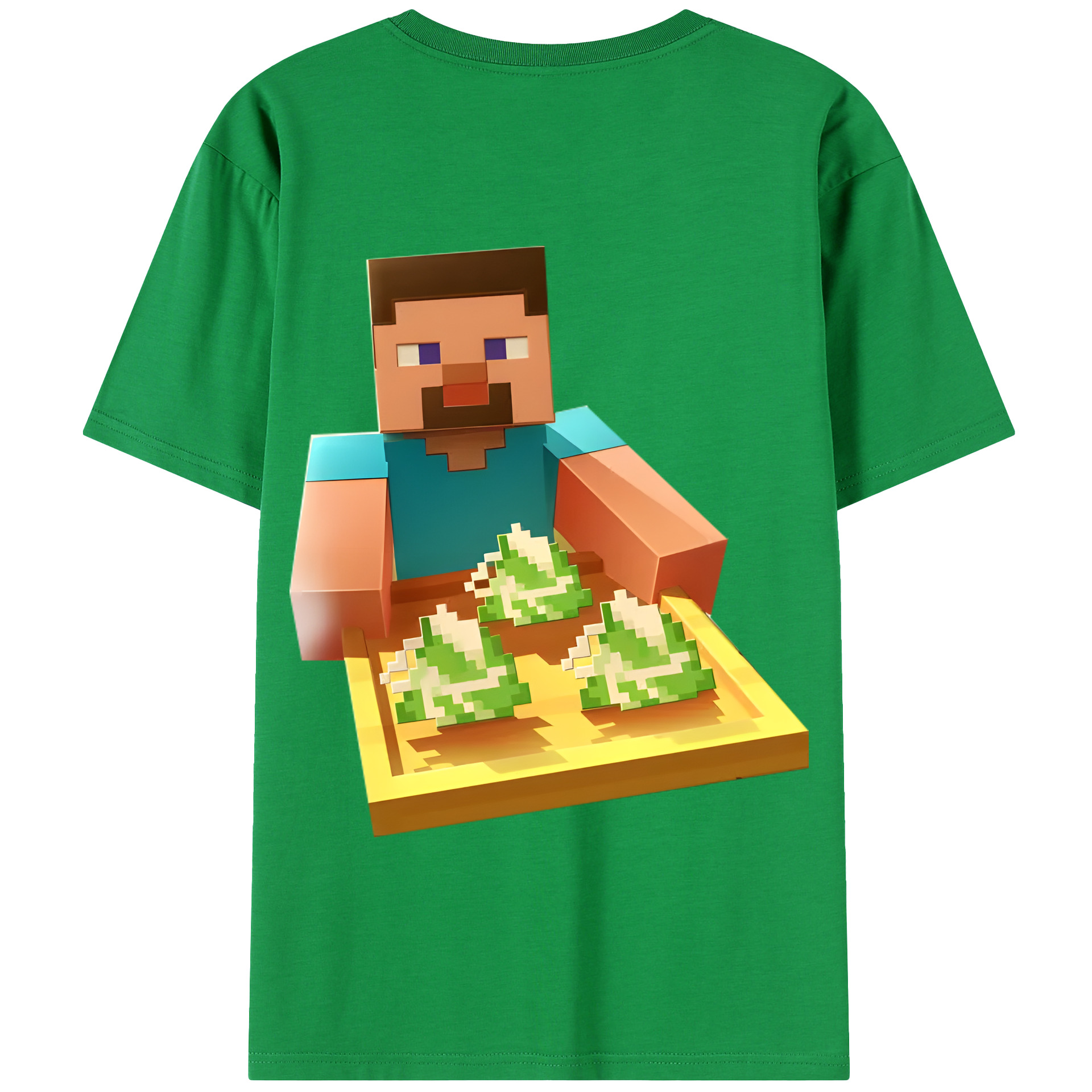 （画像用） マインクラフト ブロックの世界 Minecraft MC Block world 綿100％半袖Tシャツ（背面プリント）
