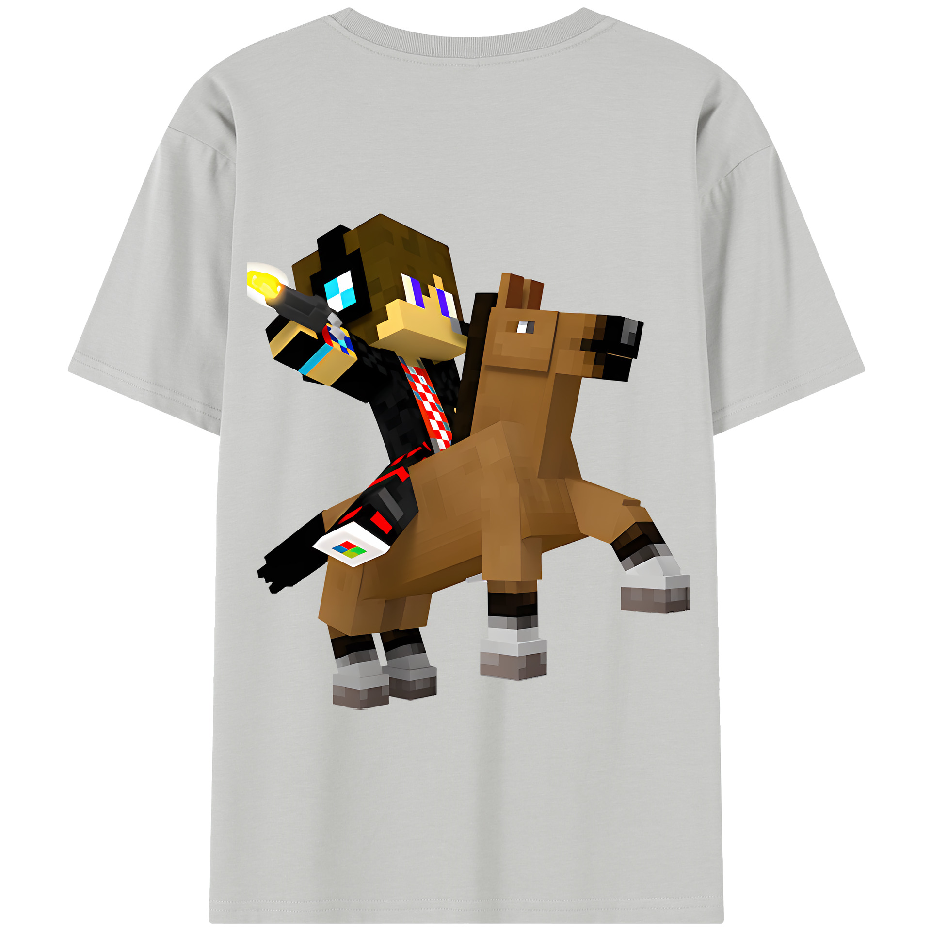 （画像用） マインクラフト ブロックの世界 Minecraft MC Block world 綿100％半袖Tシャツ（背面プリント）