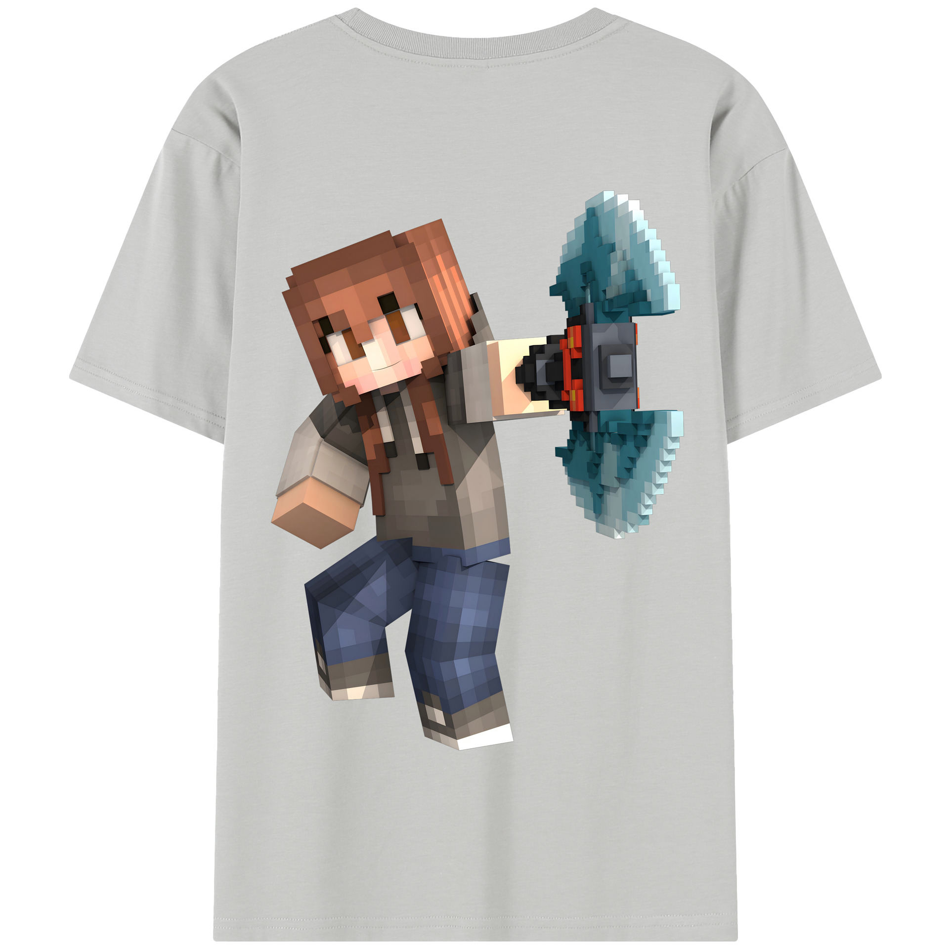 （画像用） マインクラフト ブロックの世界 Minecraft MC Block world 綿100％半袖Tシャツ（背面プリント）