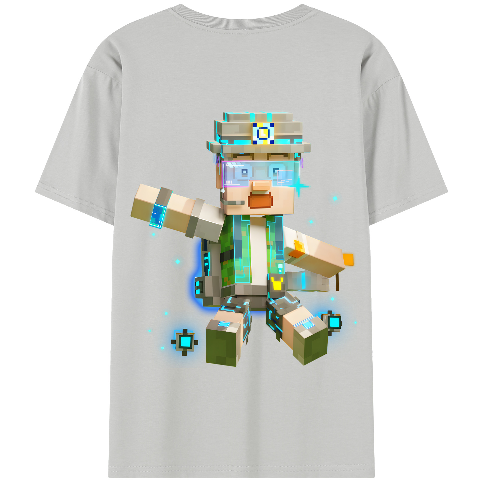 （画像用） マインクラフト ブロックの世界 Minecraft MC Block world 綿100％半袖Tシャツ（背面プリント）