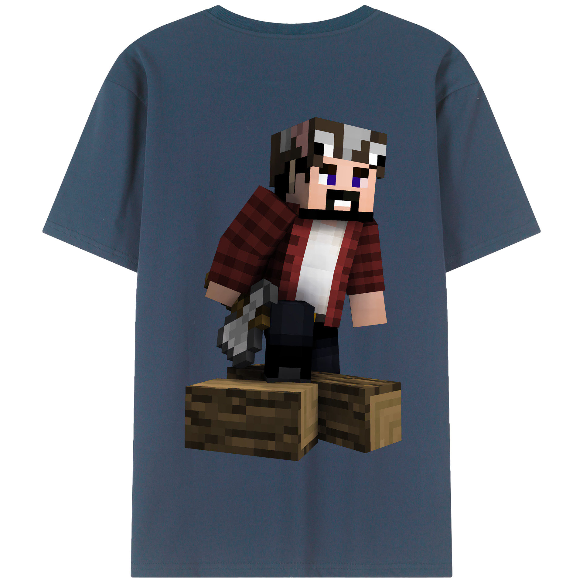 （画像用） マインクラフト ブロックの世界 Minecraft MC Block world 綿100％半袖Tシャツ（背面プリント）
