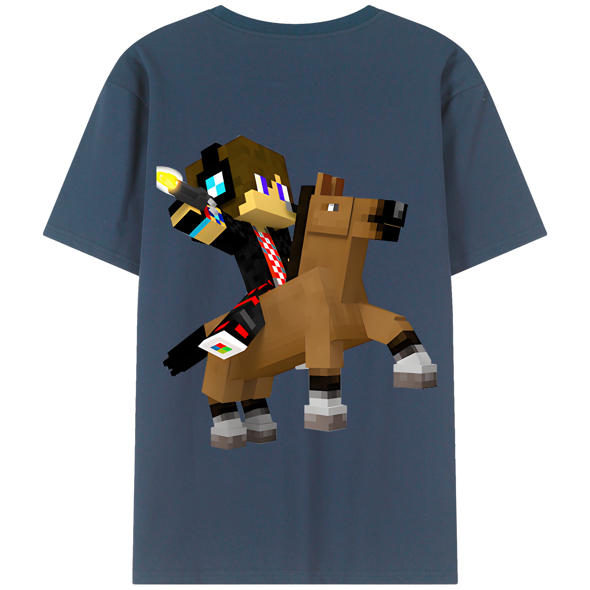 （画像用） マインクラフト ブロックの世界 Minecraft MC Block world 綿100％半袖Tシャツ（背面プリント）
