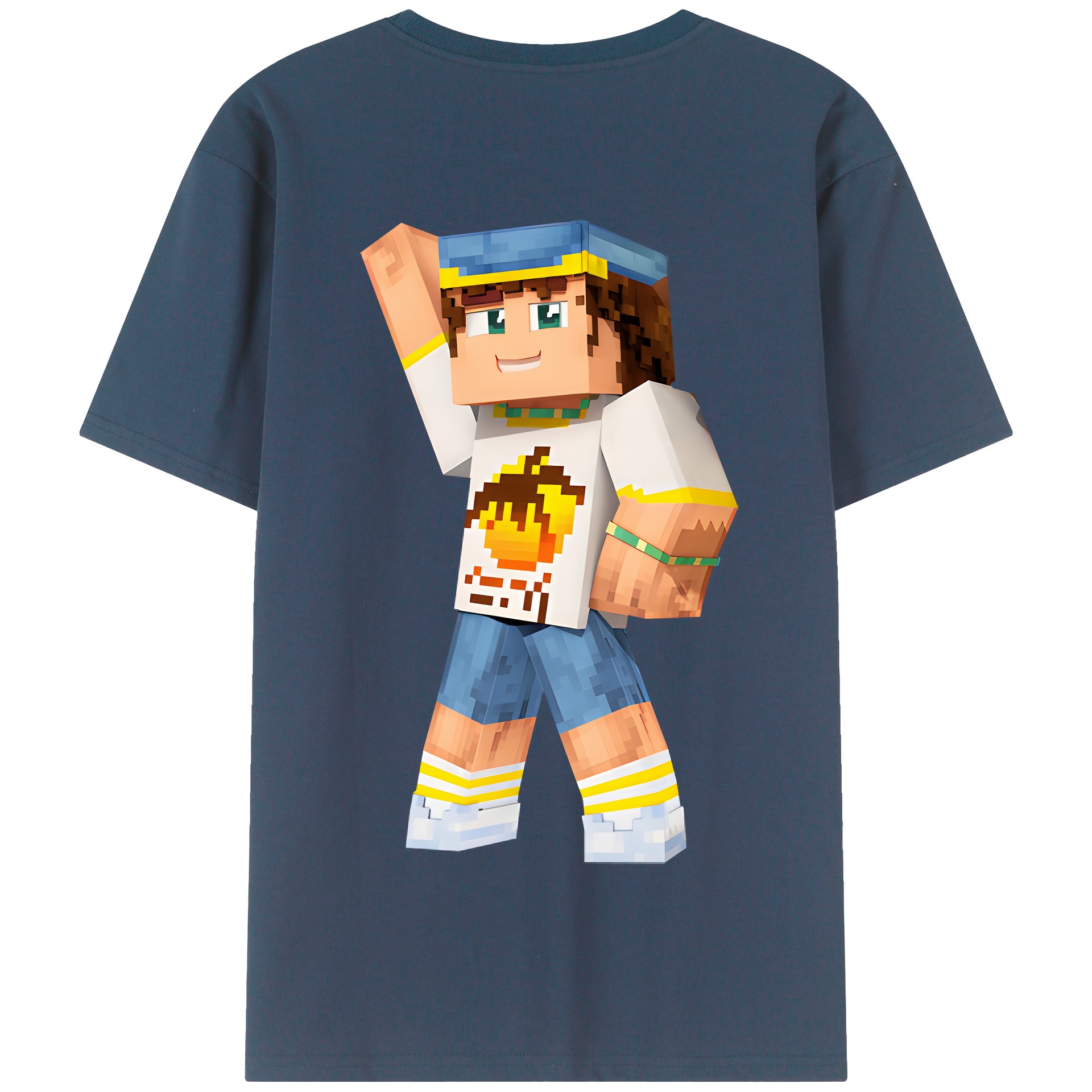 （画像用） マインクラフト ブロックの世界 Minecraft MC Block world 綿100％半袖Tシャツ（背面プリント）