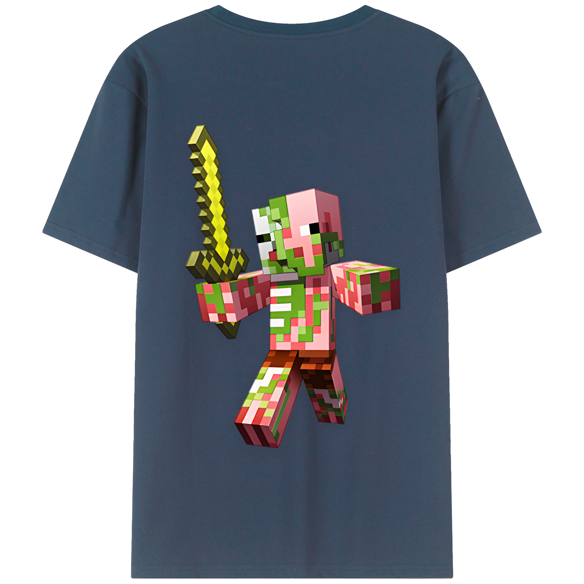 （画像用） マインクラフト ブロックの世界 Minecraft MC Block world 綿100％半袖Tシャツ（背面プリント）