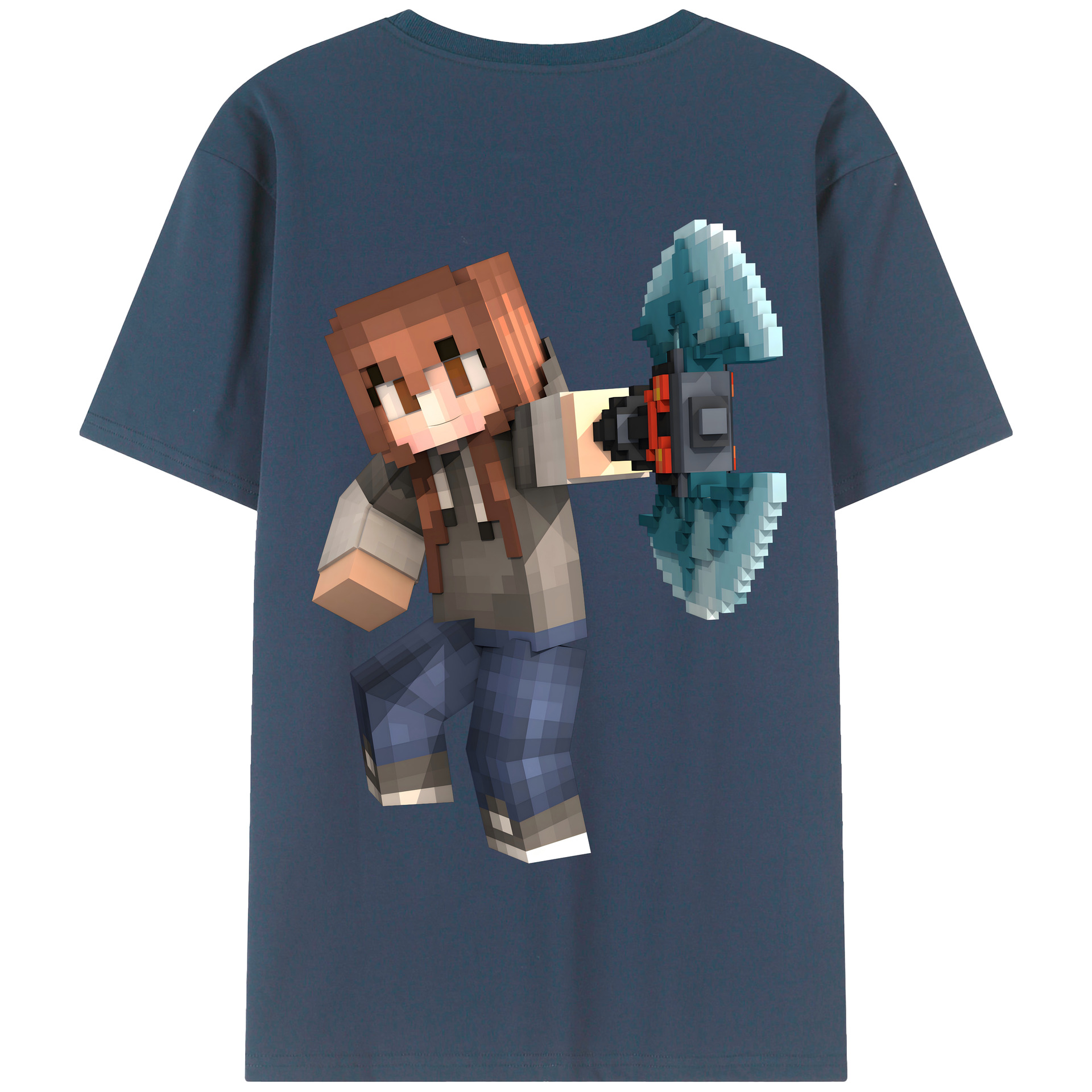 （画像用） マインクラフト ブロックの世界 Minecraft MC Block world 綿100％半袖Tシャツ（背面プリント）