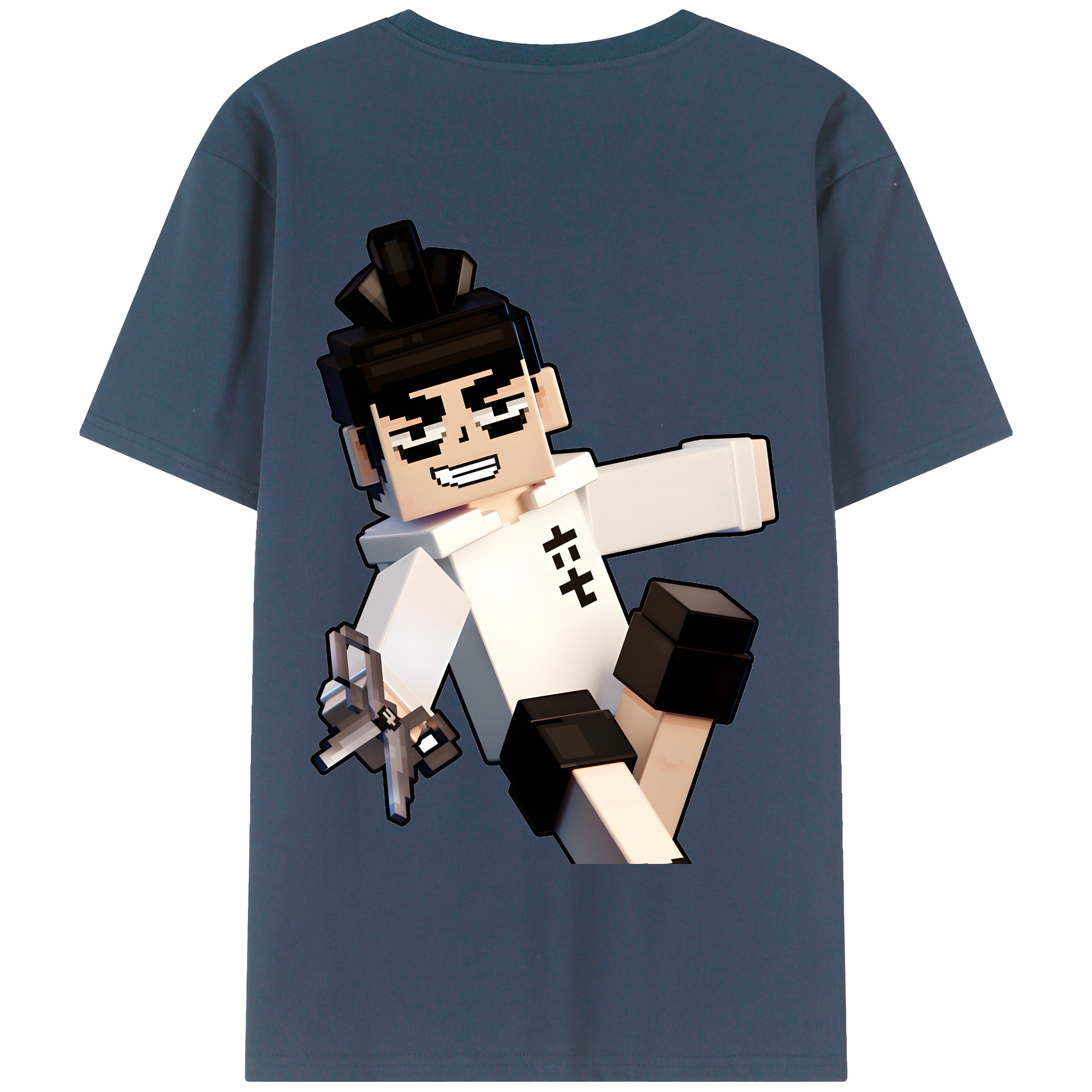 （画像用） マインクラフト ブロックの世界 Minecraft MC Block world 綿100％半袖Tシャツ（背面プリント）