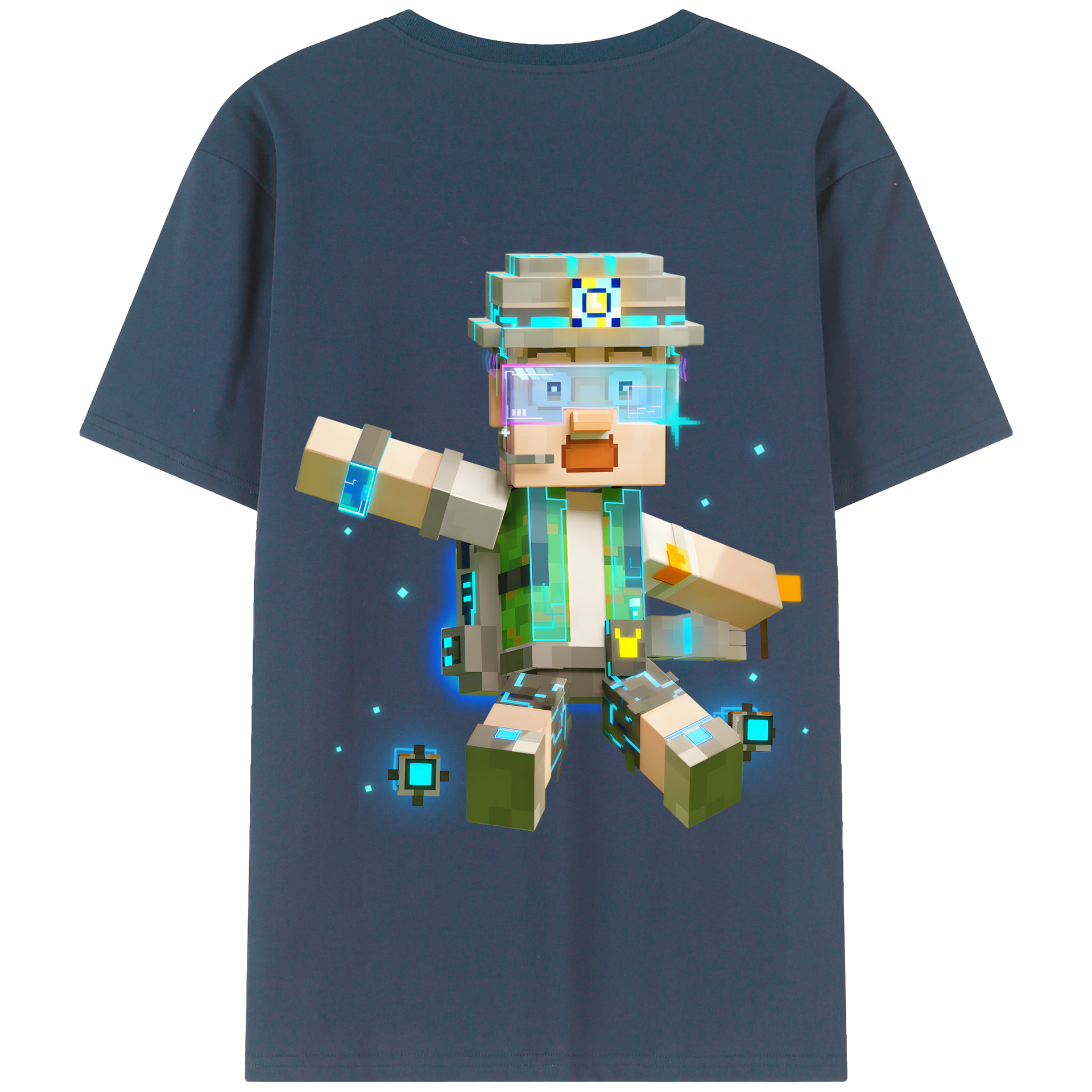 （画像用） マインクラフト ブロックの世界 Minecraft MC Block world 綿100％半袖Tシャツ（背面プリント）
