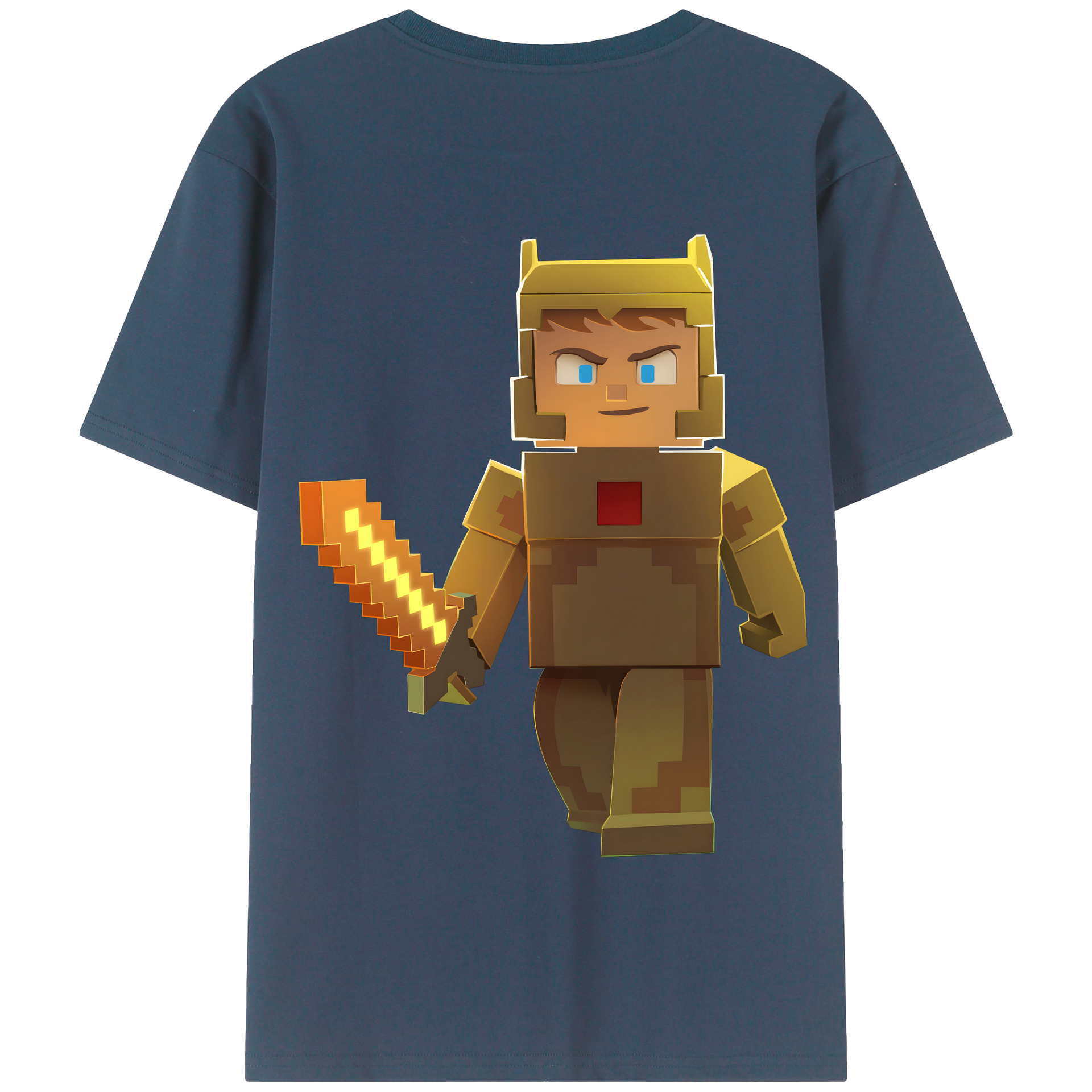 （画像用） マインクラフト ブロックの世界 Minecraft MC Block world 綿100％半袖Tシャツ（背面プリント）