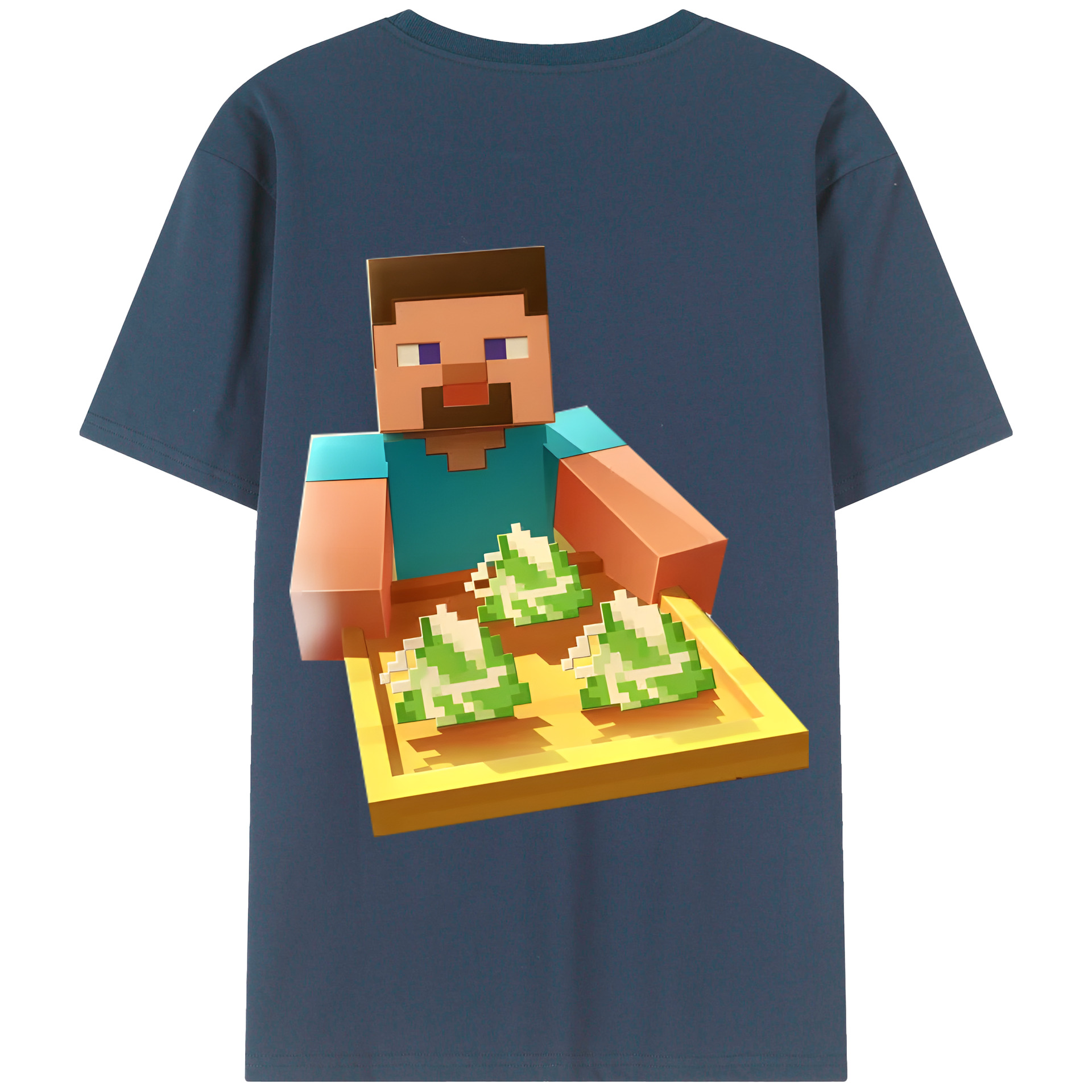 （画像用） マインクラフト ブロックの世界 Minecraft MC Block world 綿100％半袖Tシャツ（背面プリント）