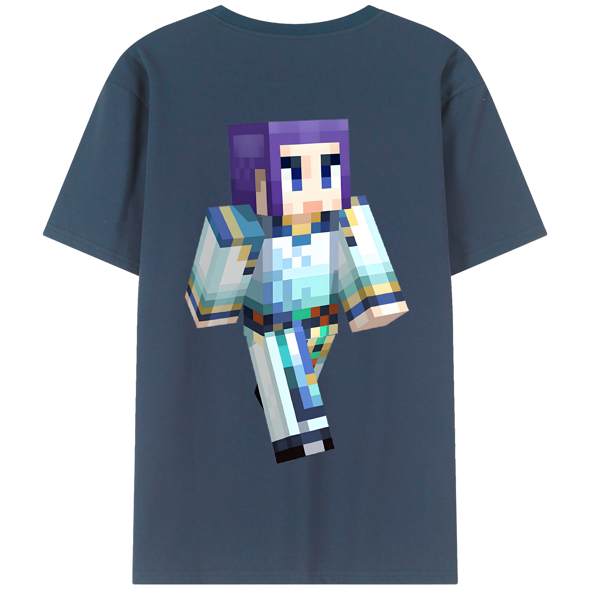 （画像用） マインクラフト ブロックの世界 Minecraft MC Block world 綿100％半袖Tシャツ（背面プリント）