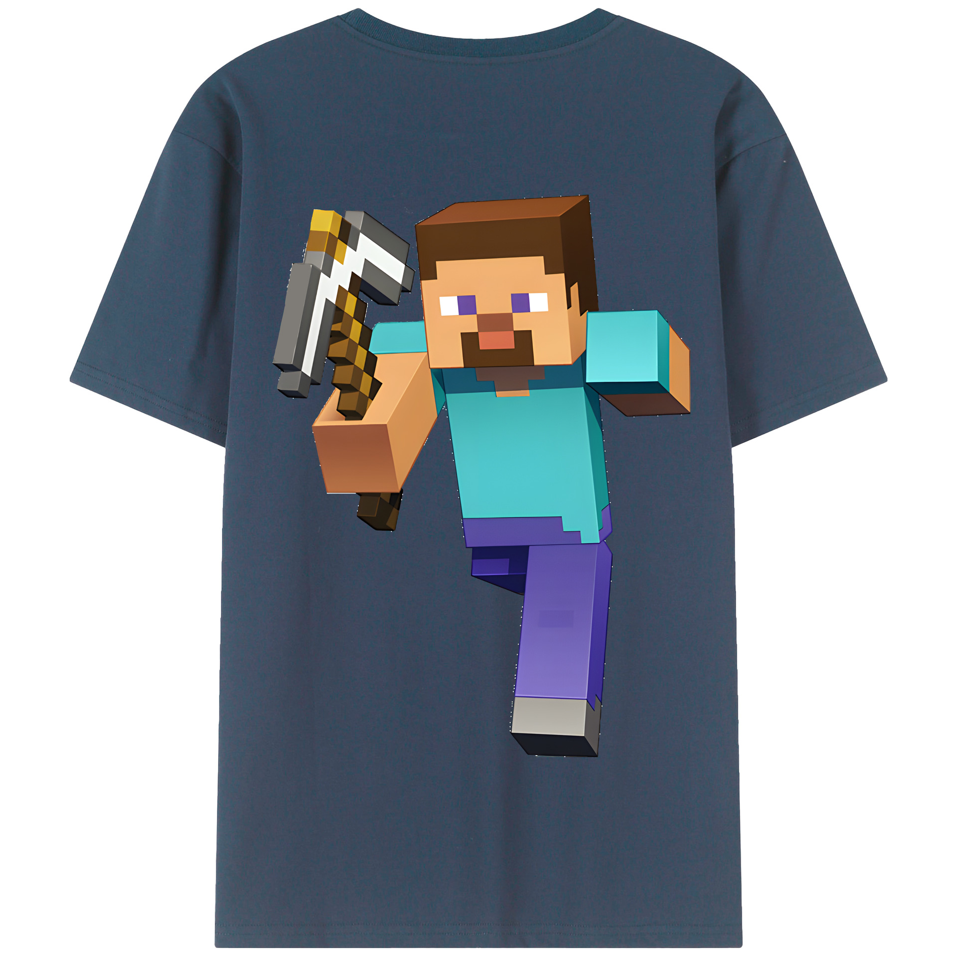 （画像用） マインクラフト ブロックの世界 Minecraft MC Block world 綿100％半袖Tシャツ（背面プリント）