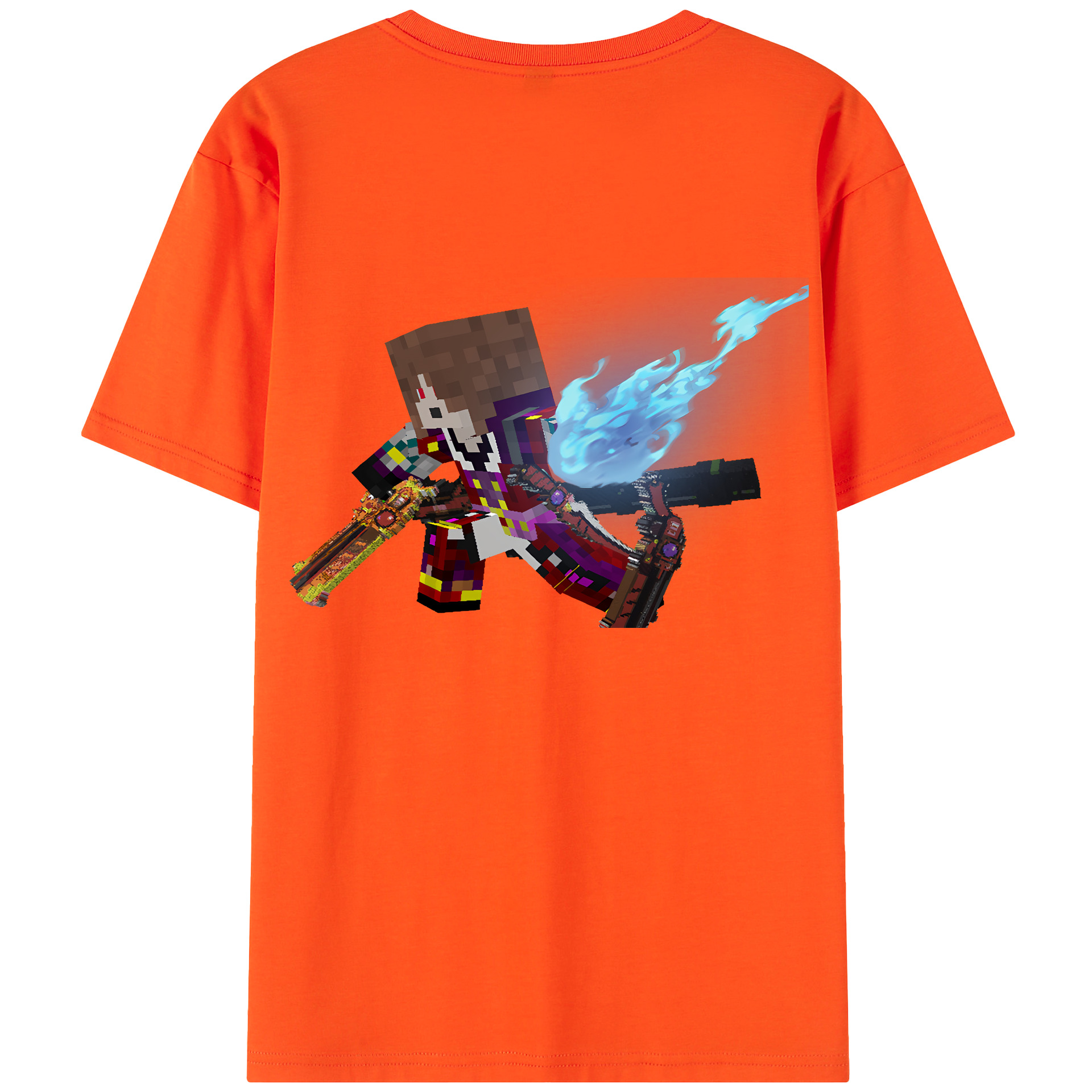 （画像用） マインクラフト ブロックの世界 Minecraft MC Block world 綿100％半袖Tシャツ（背面プリント）