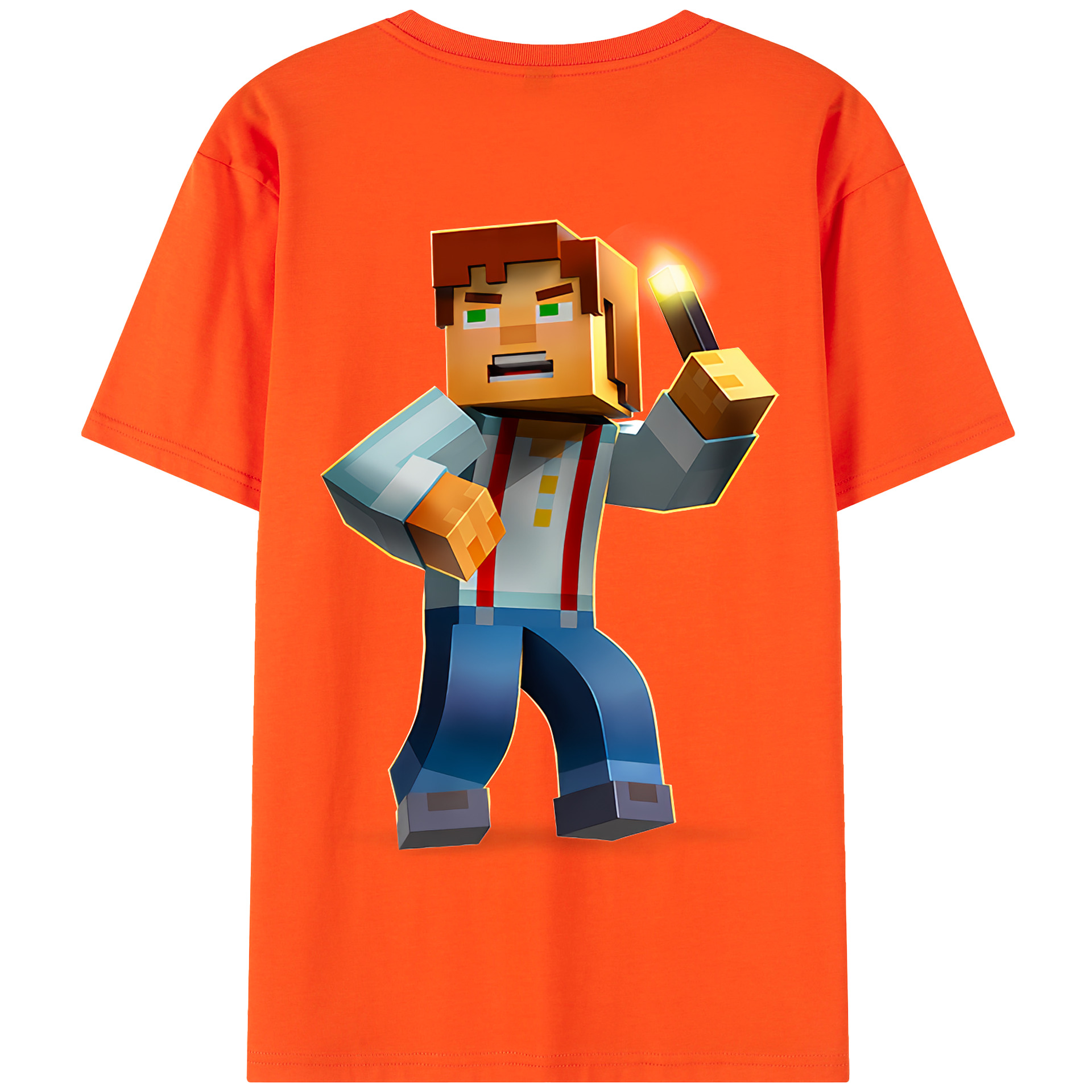 （画像用） マインクラフト ブロックの世界 Minecraft MC Block world 綿100％半袖Tシャツ（背面プリント）