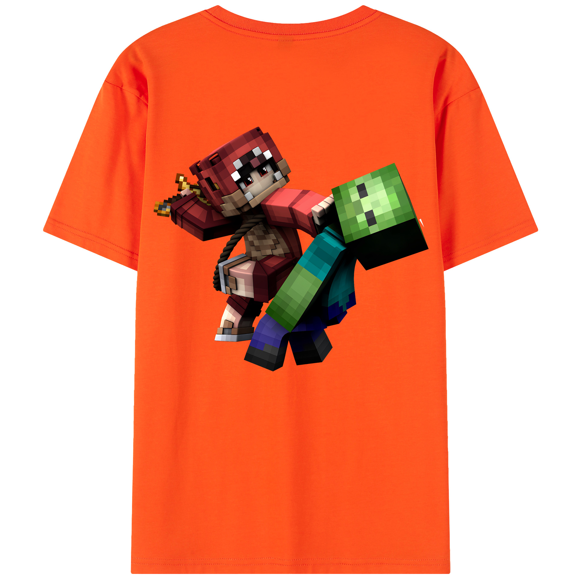 （画像用） マインクラフト ブロックの世界 Minecraft MC Block world 綿100％半袖Tシャツ（背面プリント）