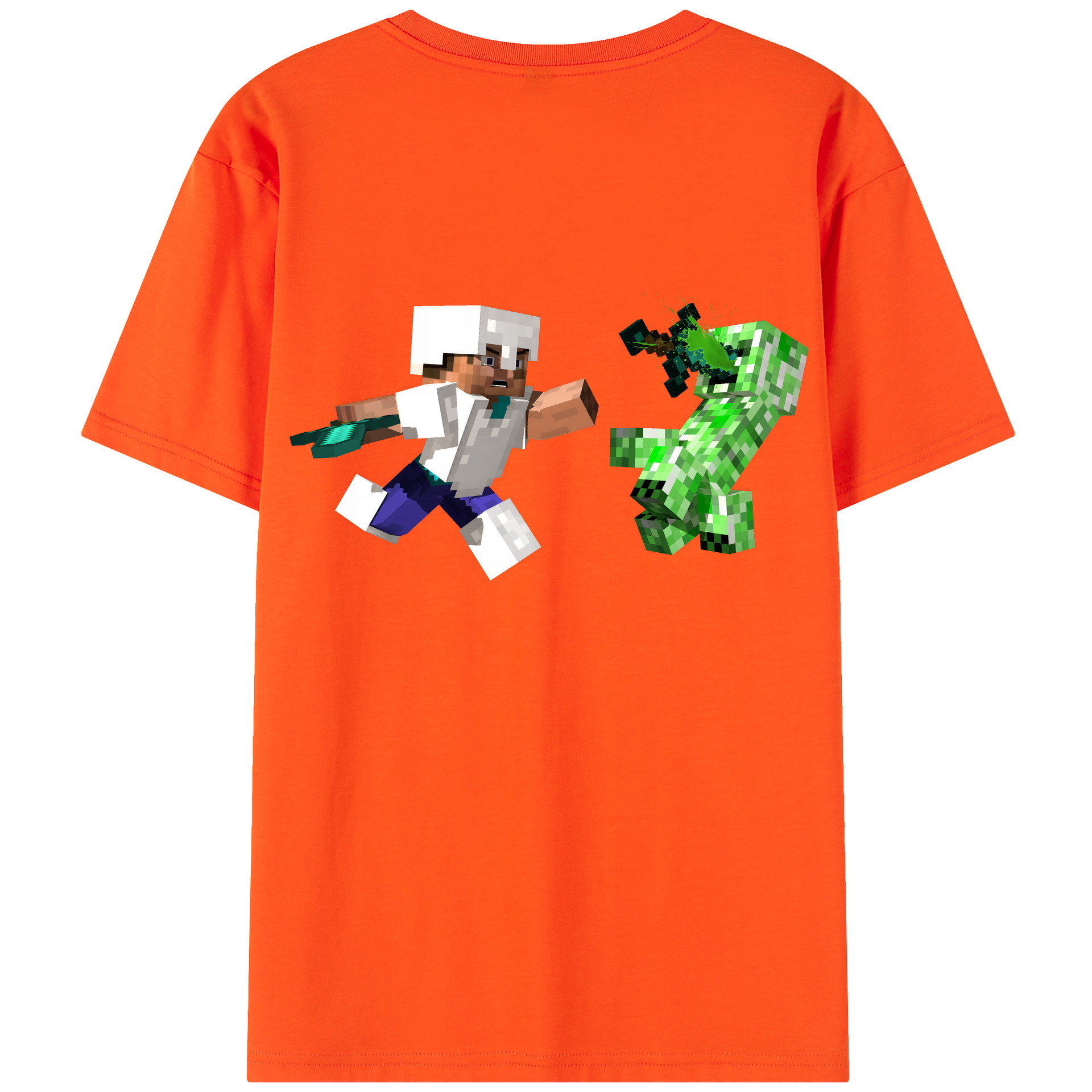 （画像用） マインクラフト ブロックの世界 Minecraft MC Block world 綿100％半袖Tシャツ（背面プリント）