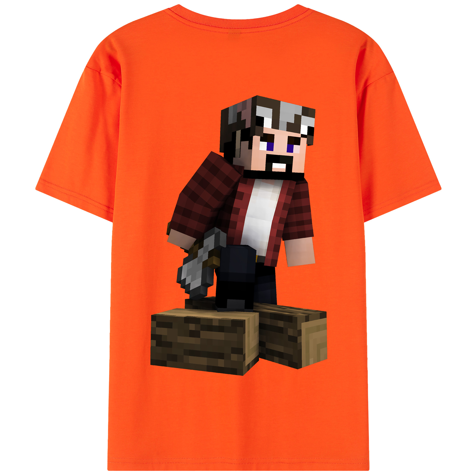 （画像用） マインクラフト ブロックの世界 Minecraft MC Block world 綿100％半袖Tシャツ（背面プリント）