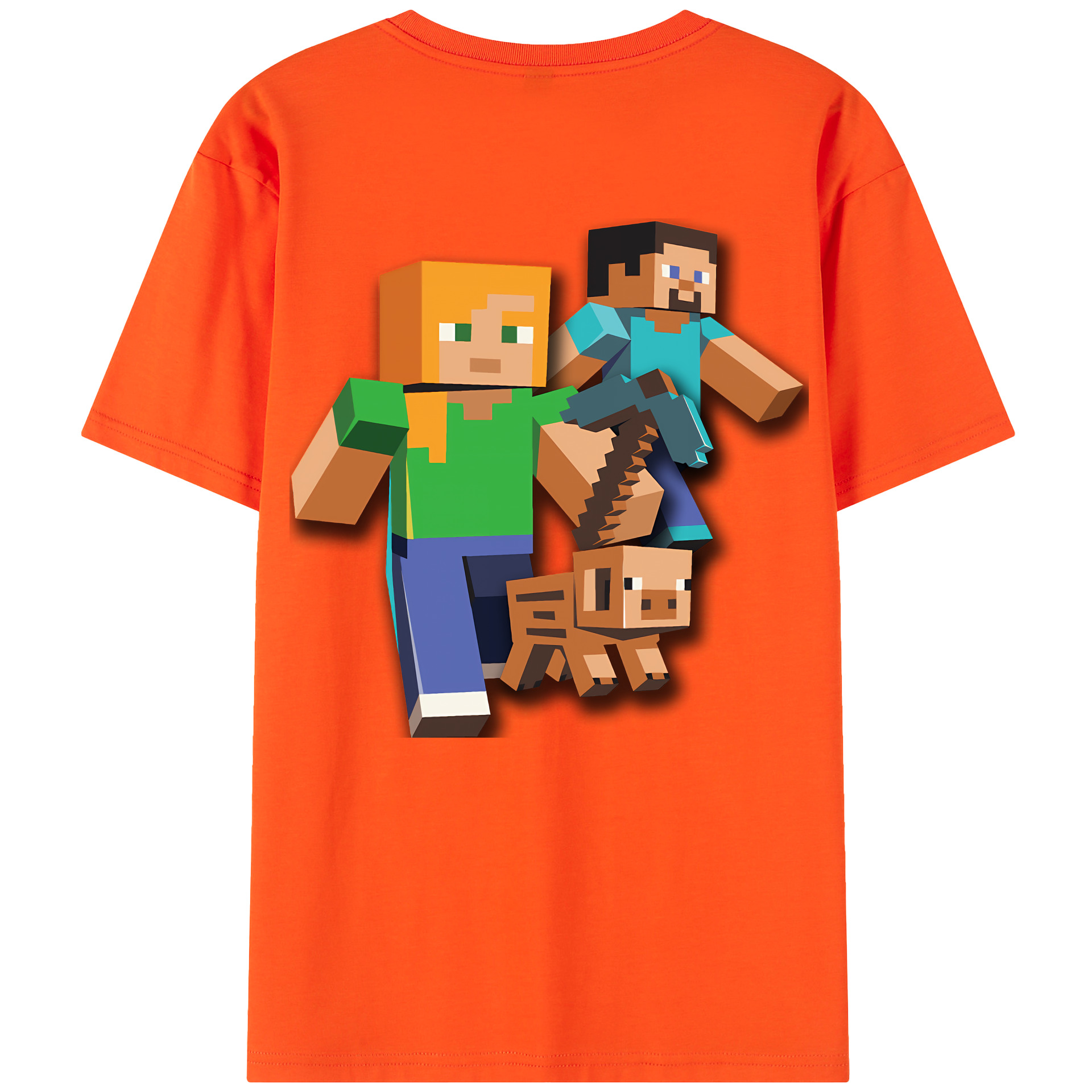 （画像用） マインクラフト ブロックの世界 Minecraft MC Block world 綿100％半袖Tシャツ（背面プリント）