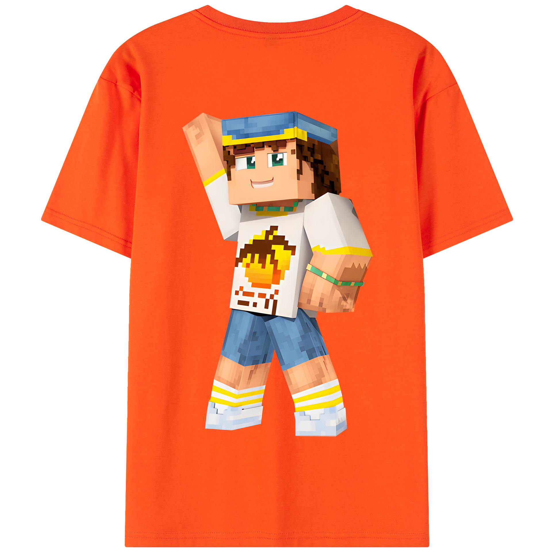 （画像用） マインクラフト ブロックの世界 Minecraft MC Block world 綿100％半袖Tシャツ（背面プリント）