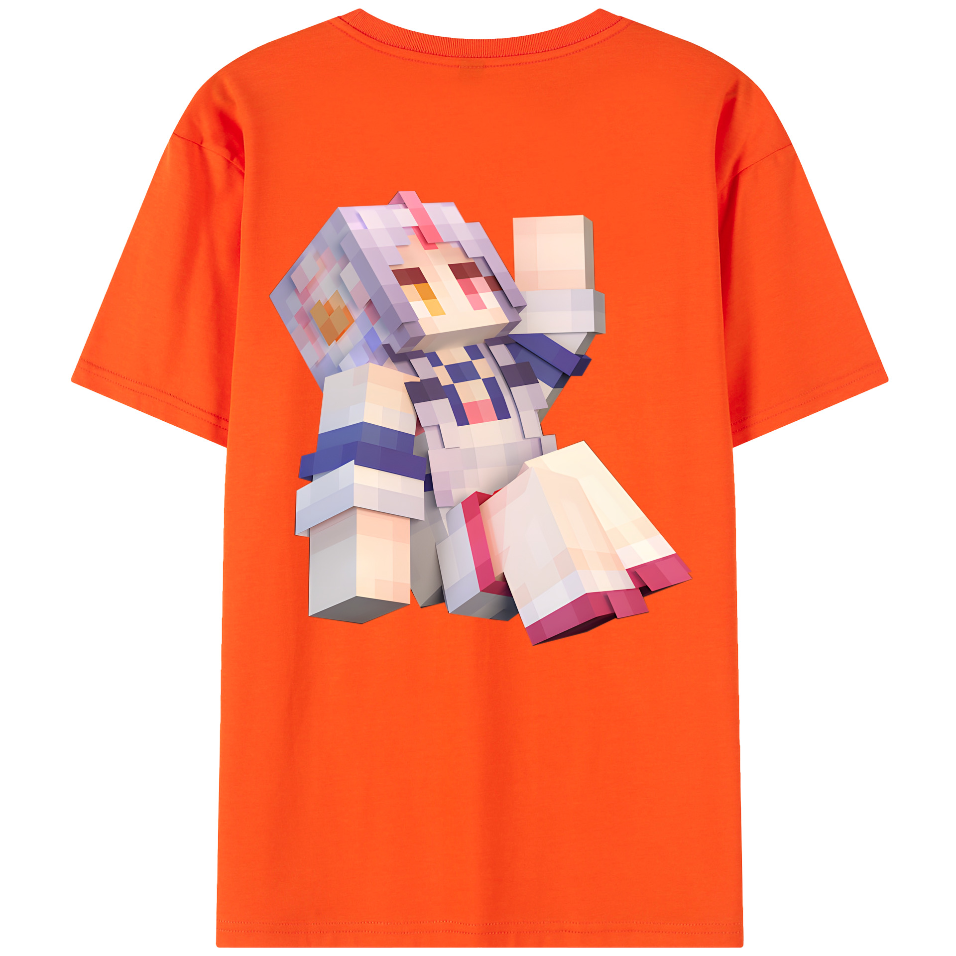 （画像用） マインクラフト ブロックの世界 Minecraft MC Block world 綿100％半袖Tシャツ（背面プリント）