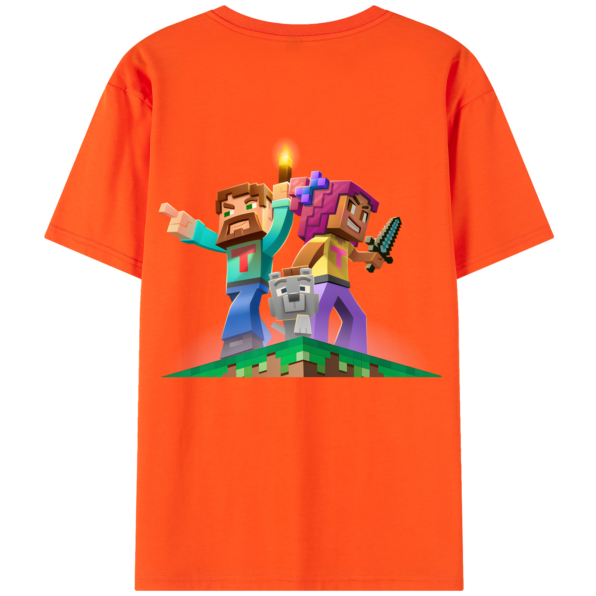 （画像用） マインクラフト ブロックの世界 Minecraft MC Block world 綿100％半袖Tシャツ（背面プリント）