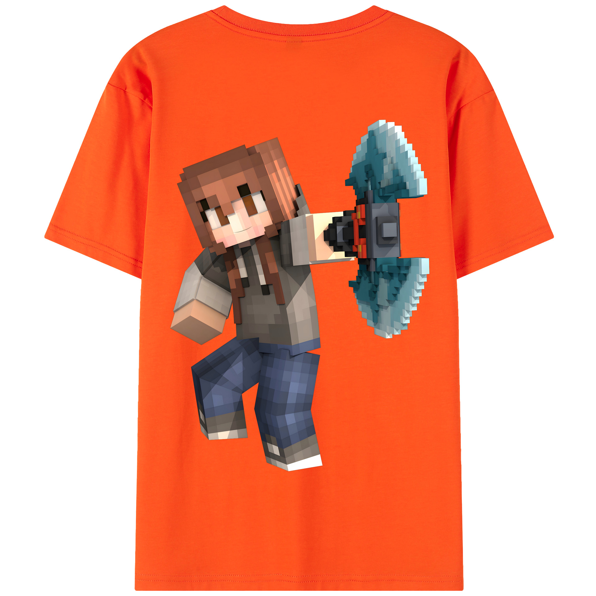 （画像用） マインクラフト ブロックの世界 Minecraft MC Block world 綿100％半袖Tシャツ（背面プリント）