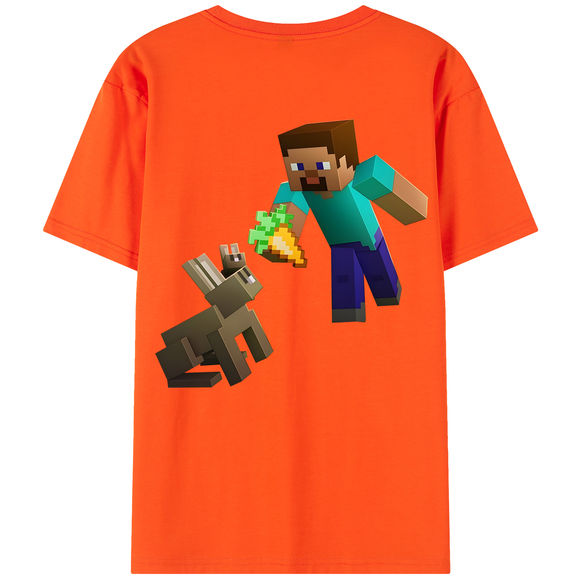 （画像用） マインクラフト ブロックの世界 Minecraft MC Block world 綿100％半袖Tシャツ（背面プリント）
