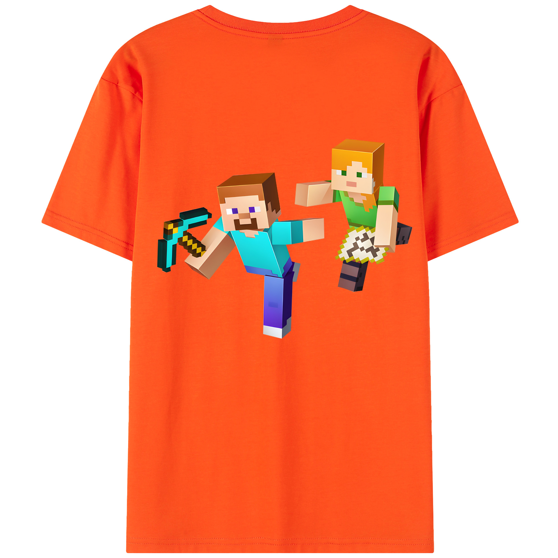（画像用） マインクラフト ブロックの世界 Minecraft MC Block world 綿100％半袖Tシャツ（背面プリント）