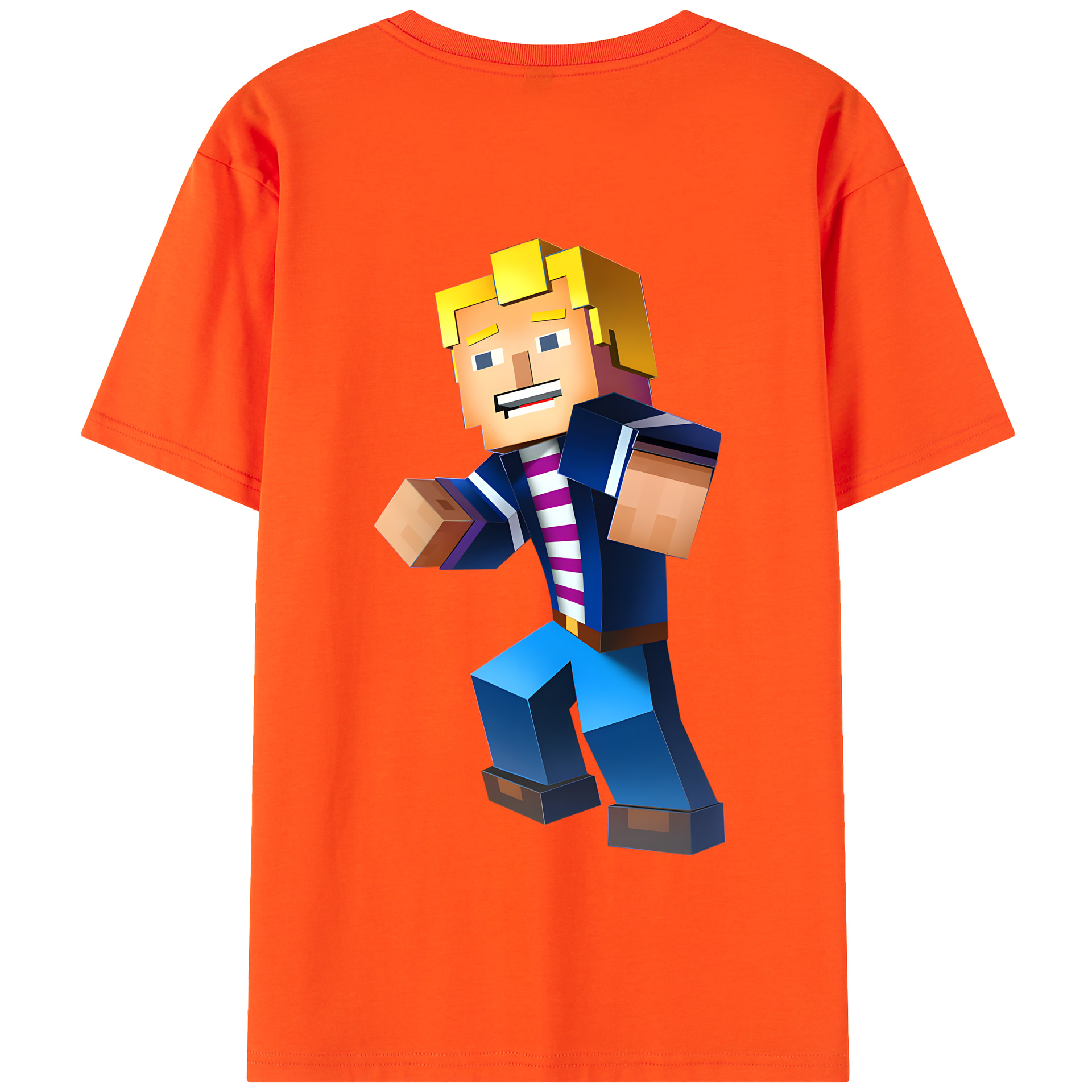 （画像用） マインクラフト ブロックの世界 Minecraft MC Block world 綿100％半袖Tシャツ（背面プリント）