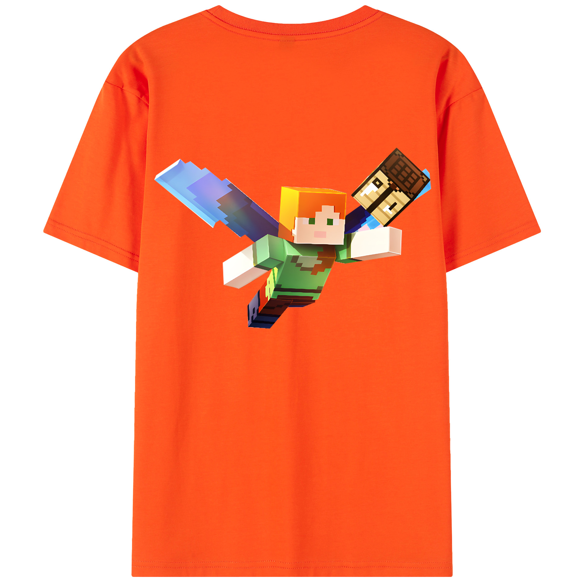 （画像用） マインクラフト ブロックの世界 Minecraft MC Block world 綿100％半袖Tシャツ（背面プリント）